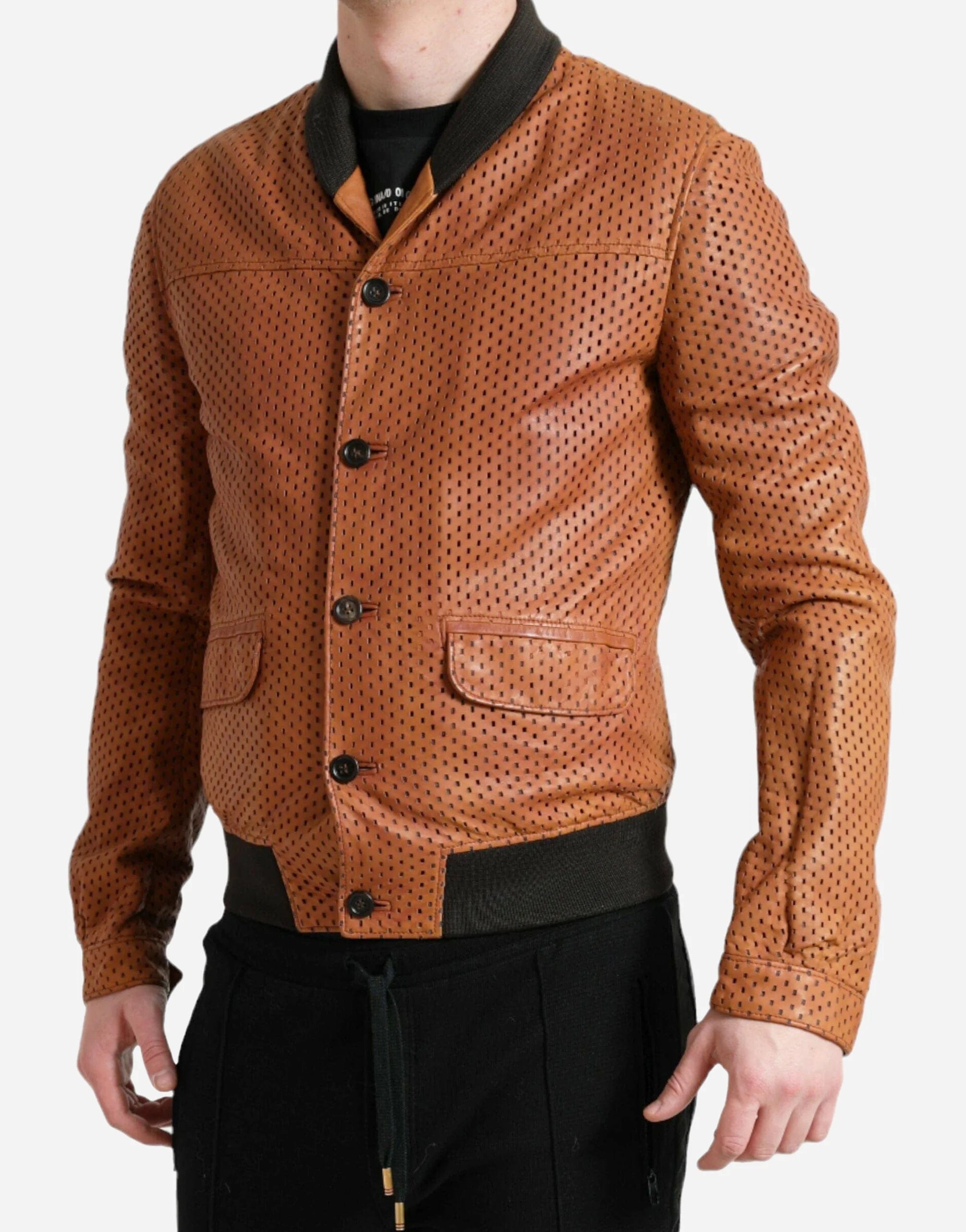 Perforated Leather Bomber Jacket