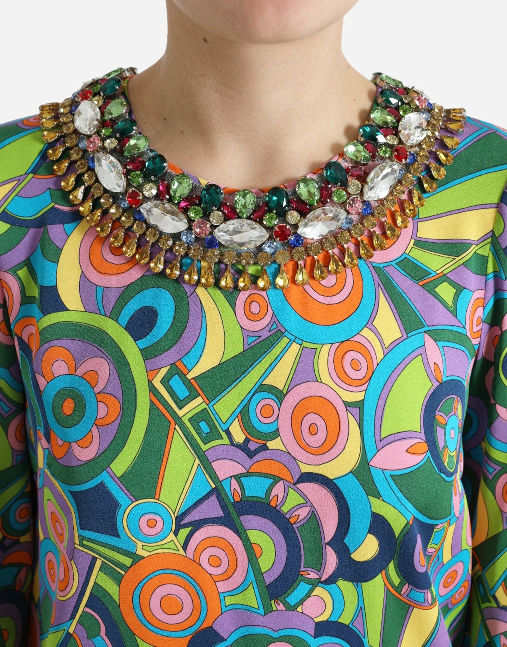 Dolce & Gabbana Geometric Print Crystal Embellished Mini Dress