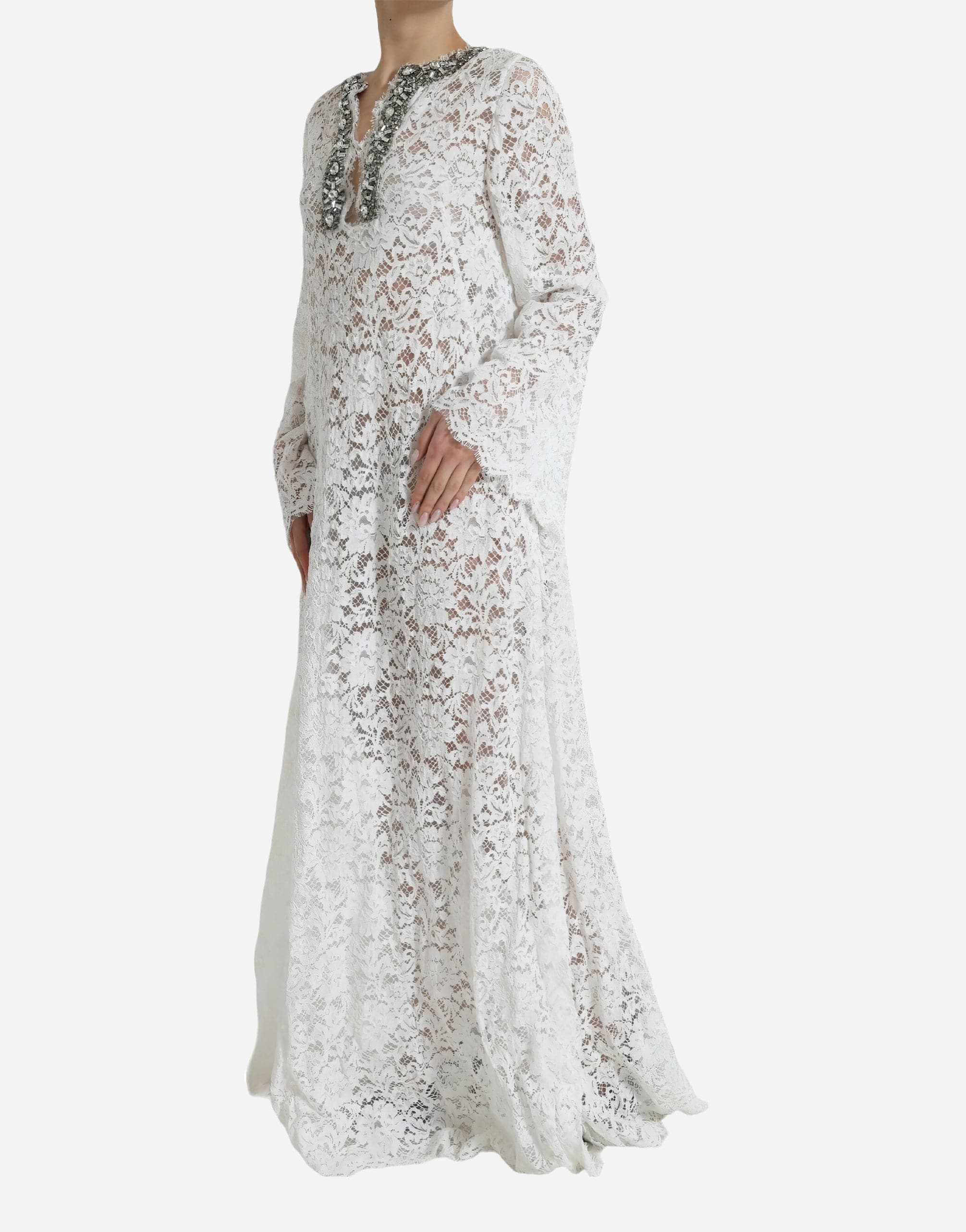 Dolce & Gabbana White Lace Crystal Embellished Shift Dress Dolce & Gabbana White Lace Crystal Embellished Shift Dress