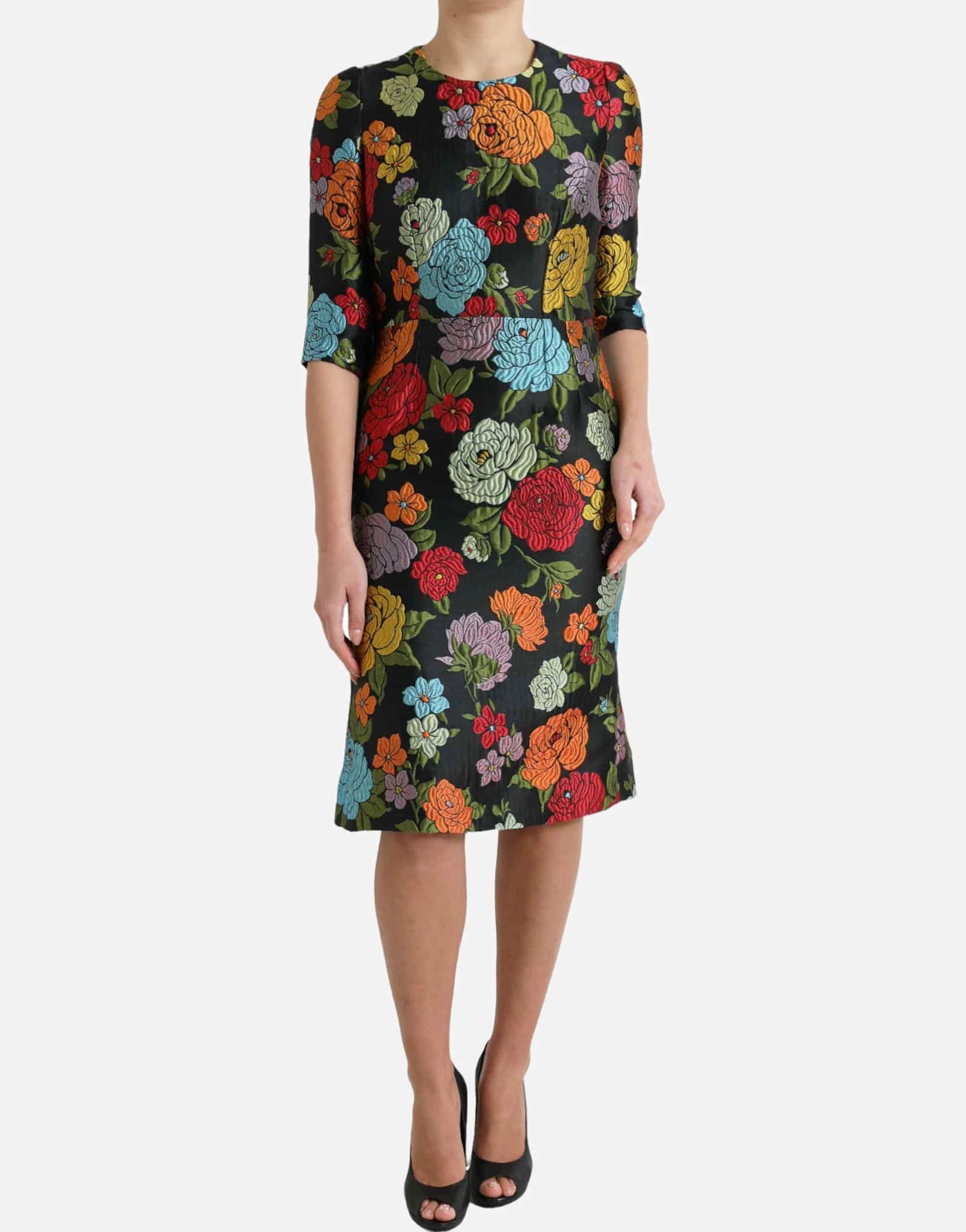 Midi -платье с цветочной вышивкой
