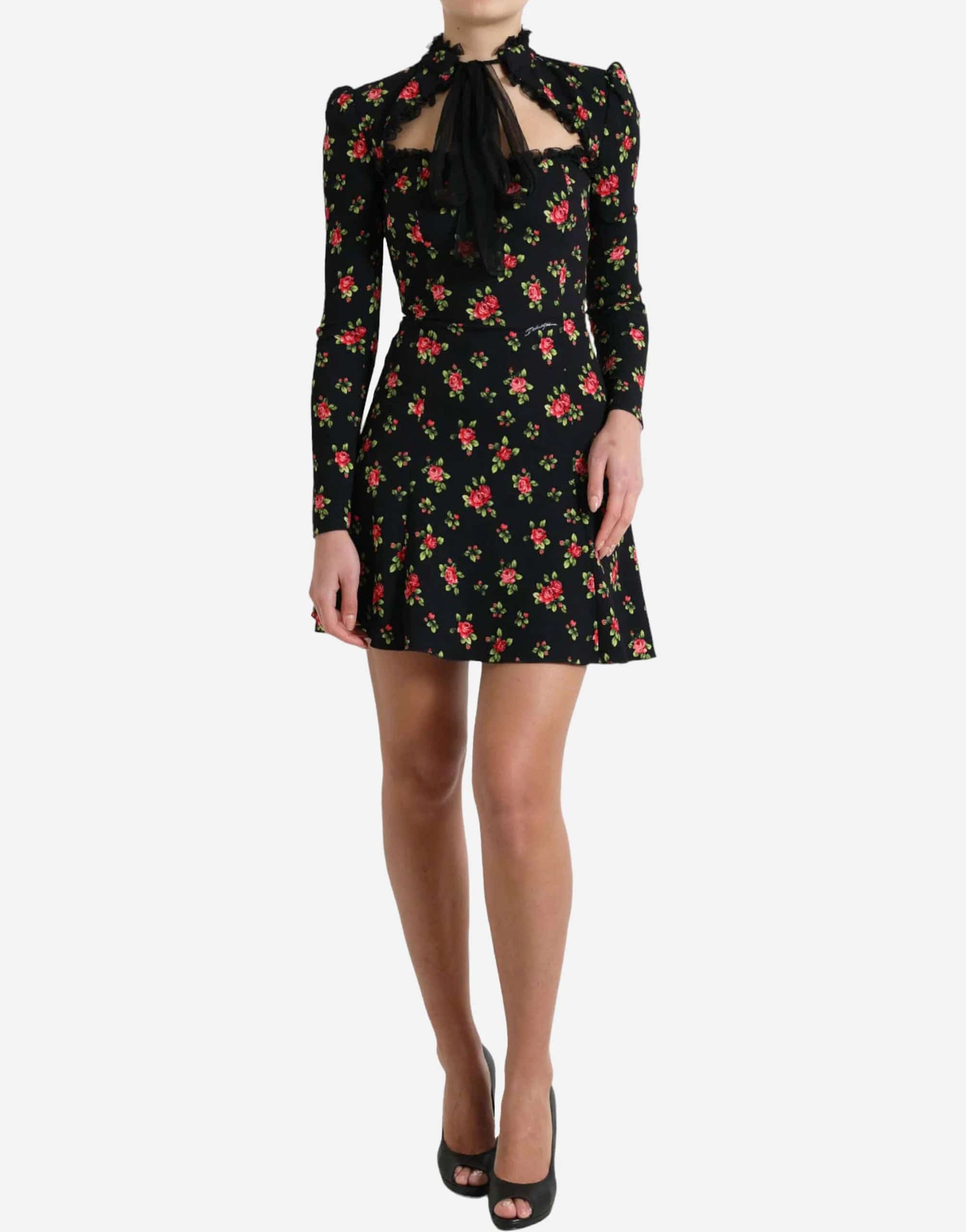 Dolce & Gabbana Rose Print Long Sleeved Mini Dress