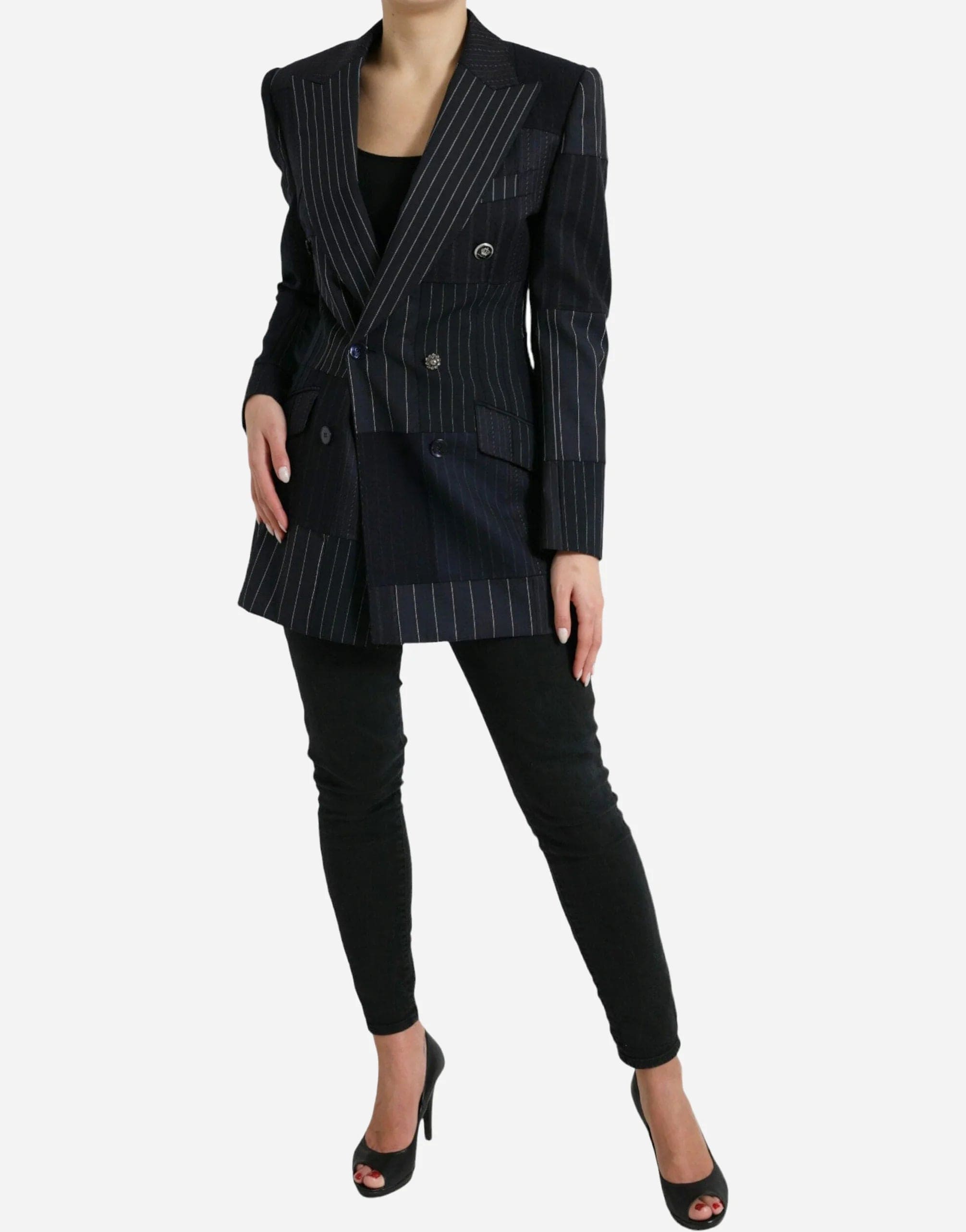 Striped Patchwork Double Breasted Blazer