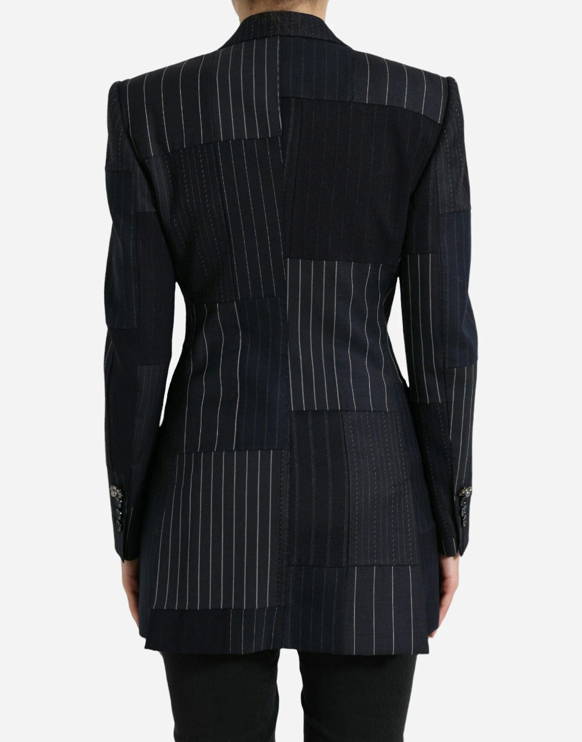 Striped Patchwork Double-Breasted Blazer