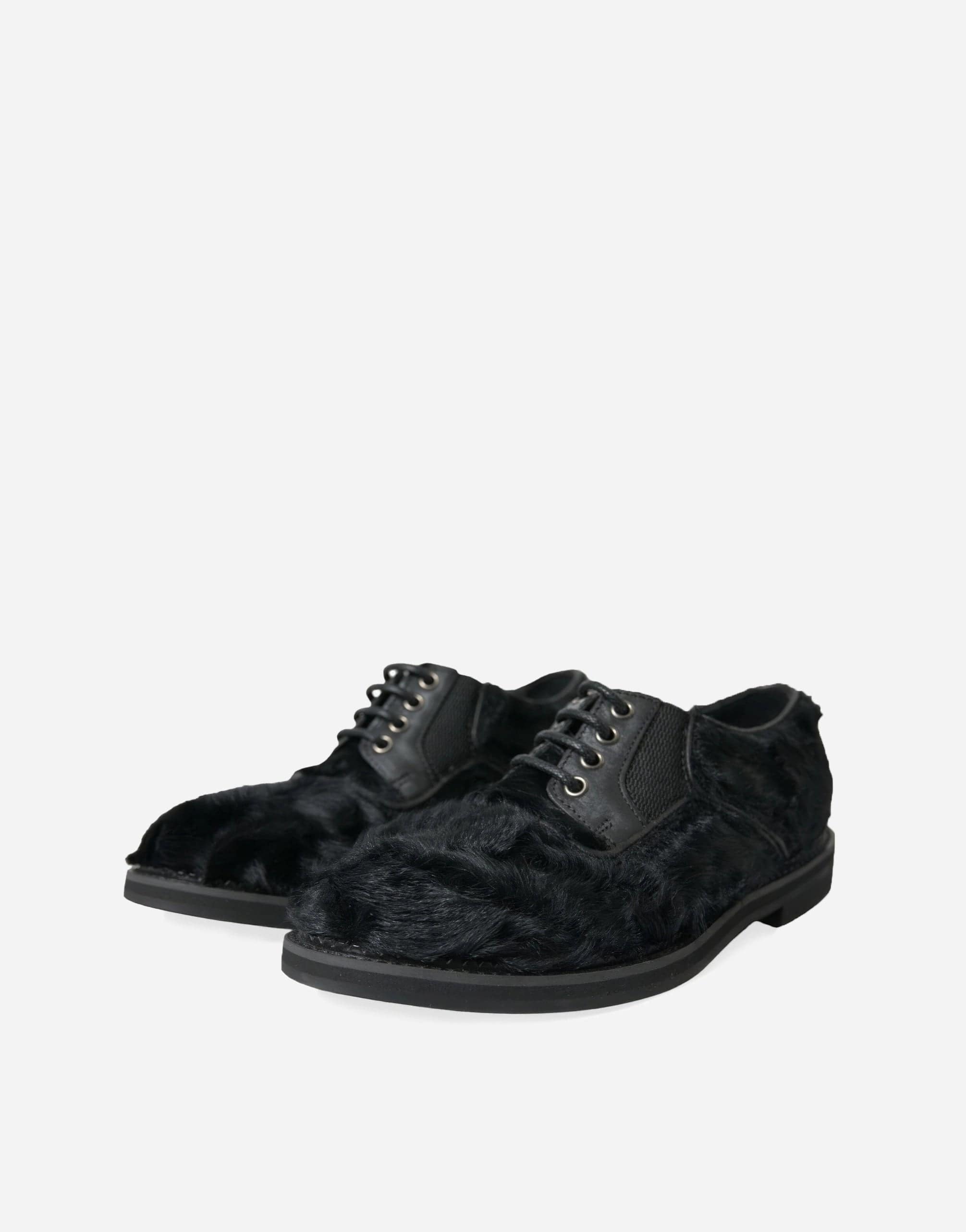 Leather Derby Shoes With Fur