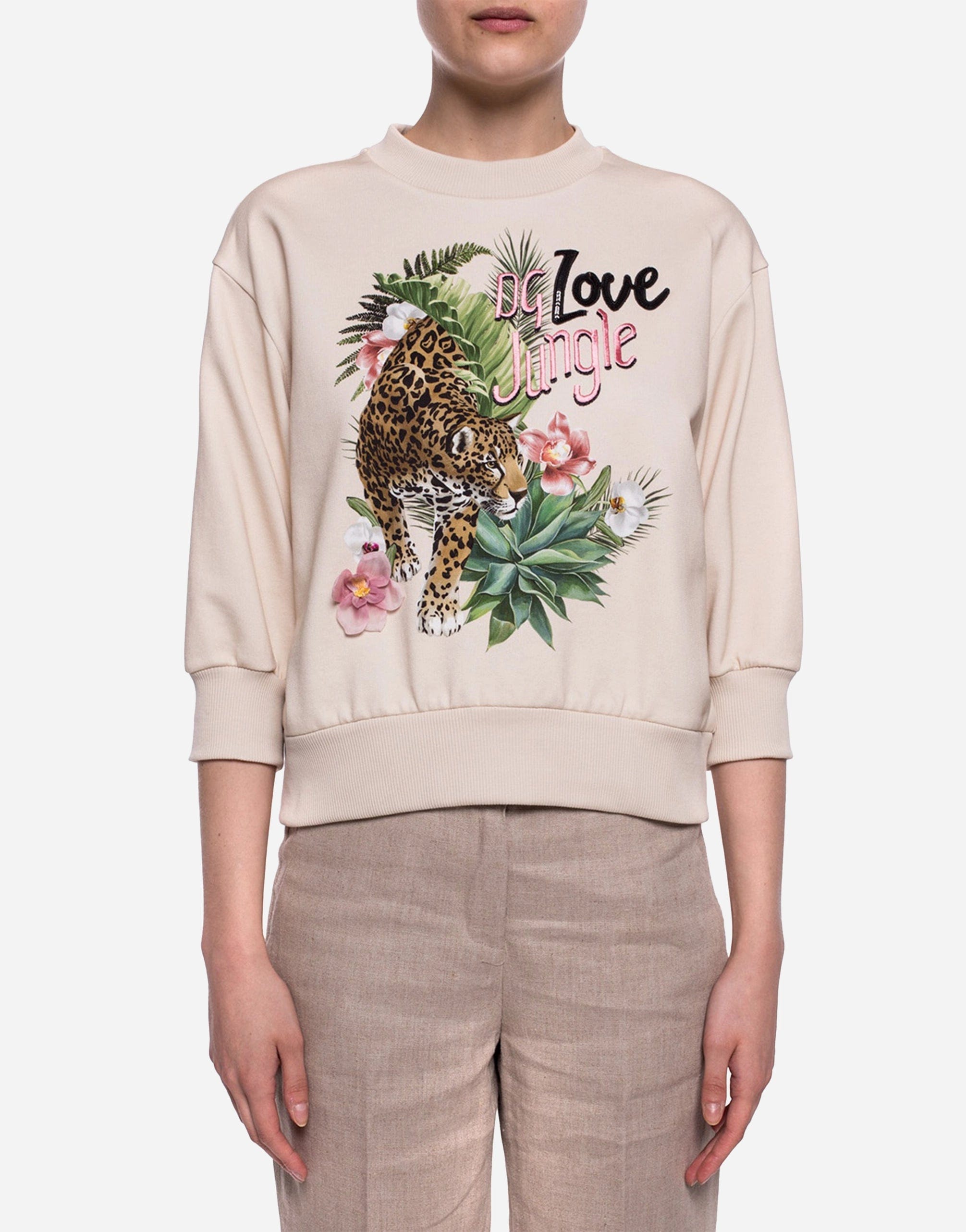 Beige Jungle bedrukte pullover katoenen trui