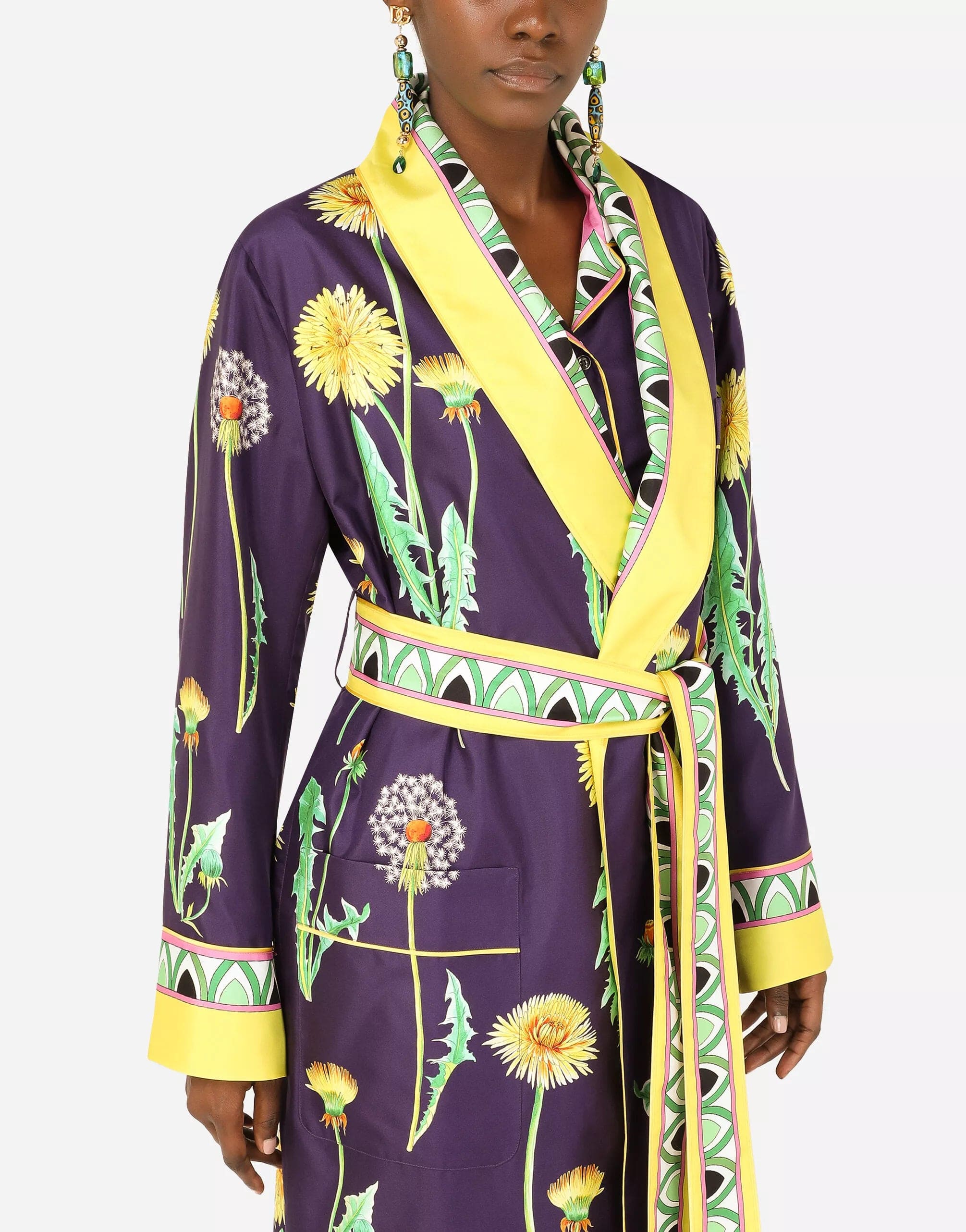 Twill Robe With Meadow Flowers Print
