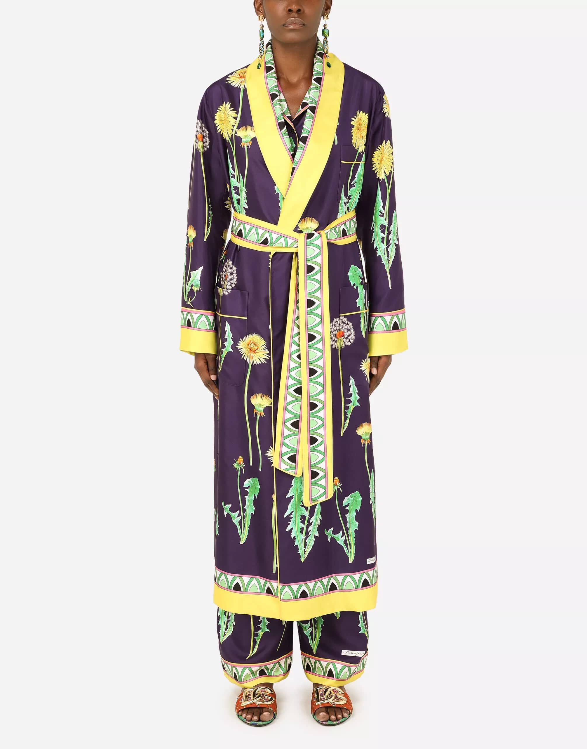 Twill Robe With Meadow Flowers Print
