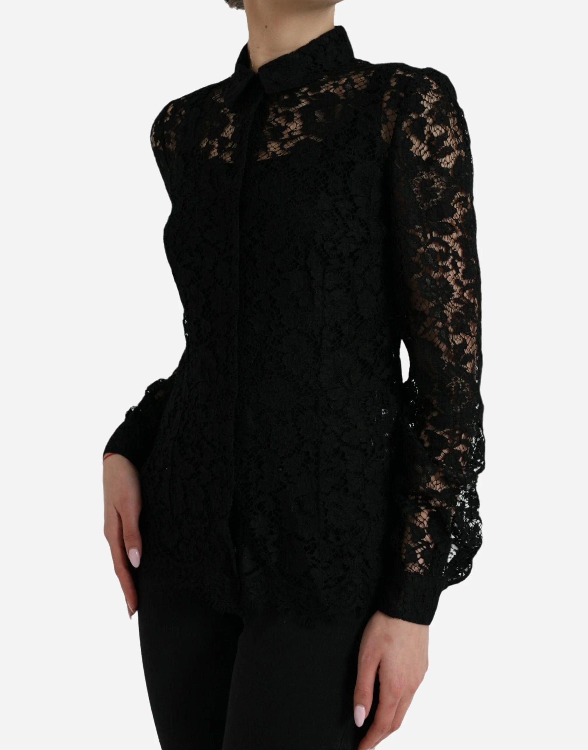 Dolce & Gabbana Floral Lace Long-Sleeved Blouse