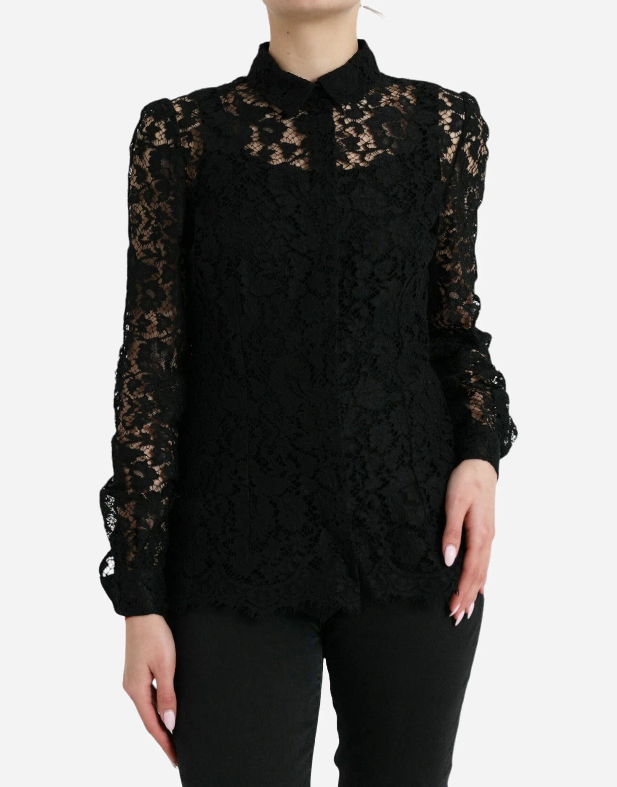 Dolce & Gabbana Black Lace Collar hot Blouse