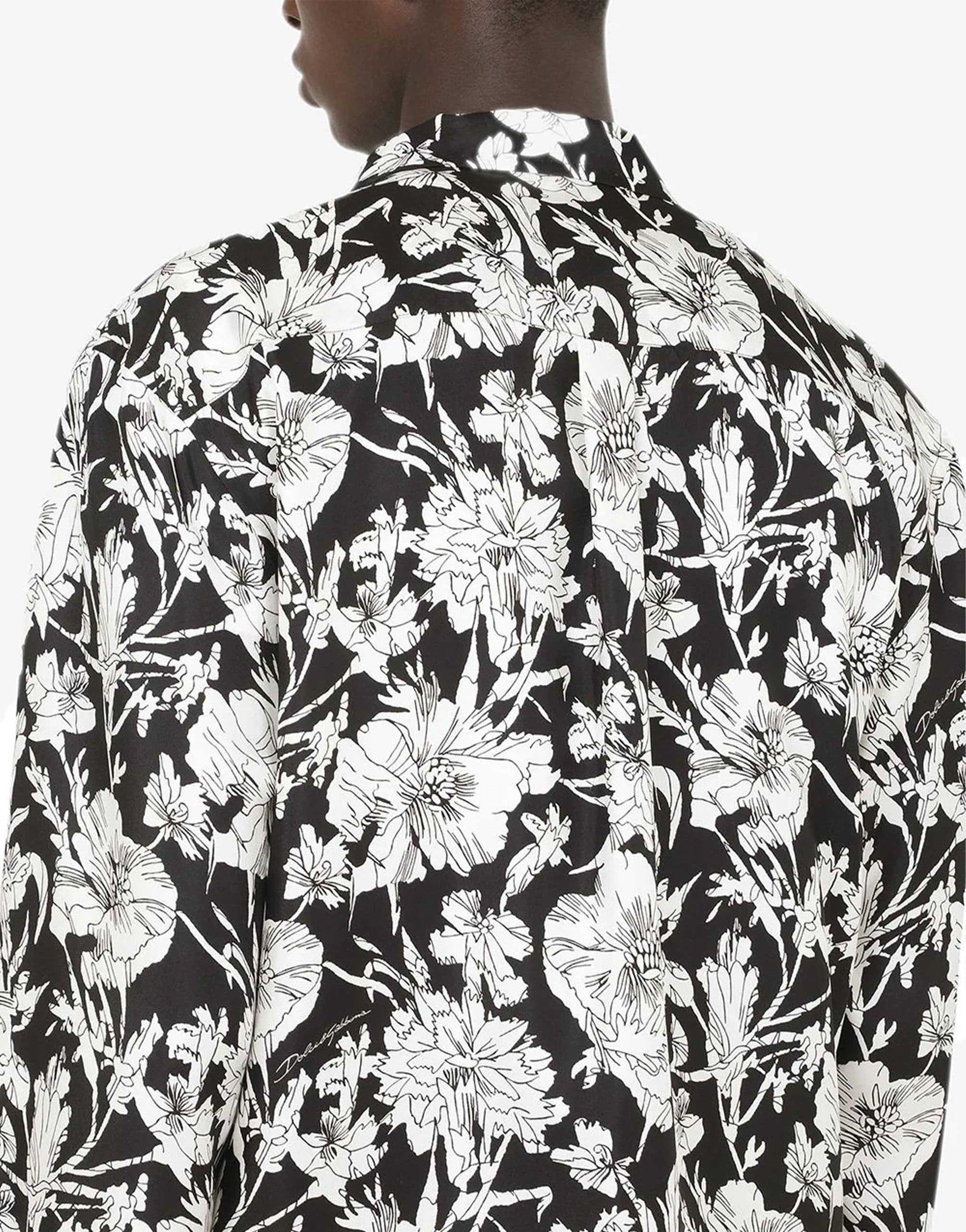 Doppelbrustes Seidenhemd mit Blumendruck
