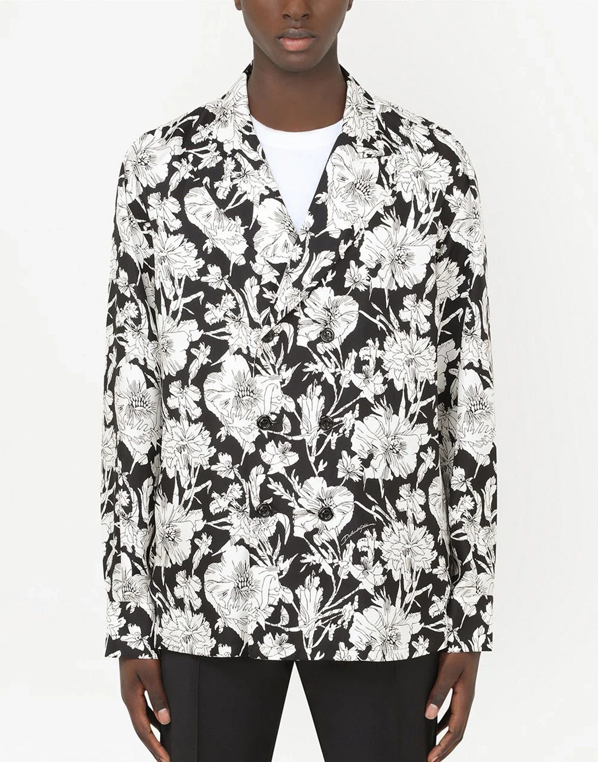 Double-Breasted Silk Shirt With Floral Print