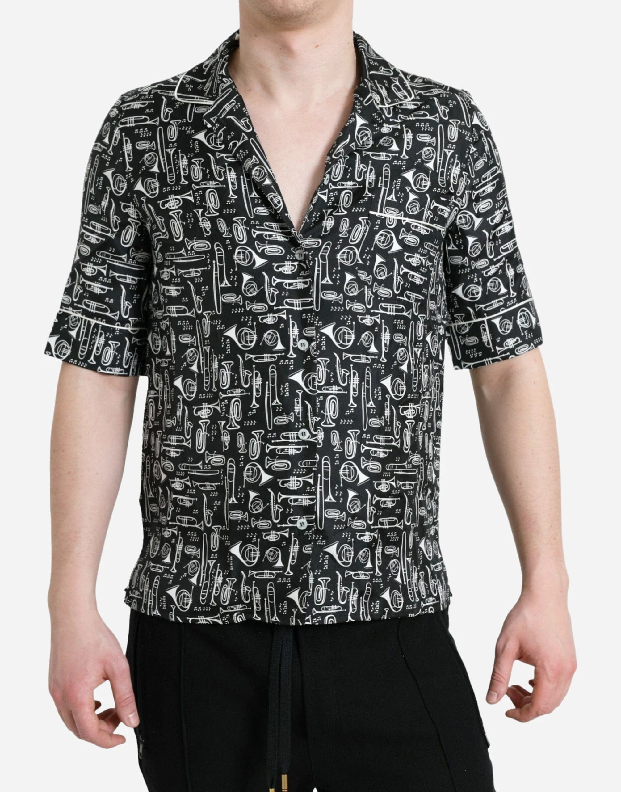 Dolce & Gabbana Trumpet Print Collared Shirt