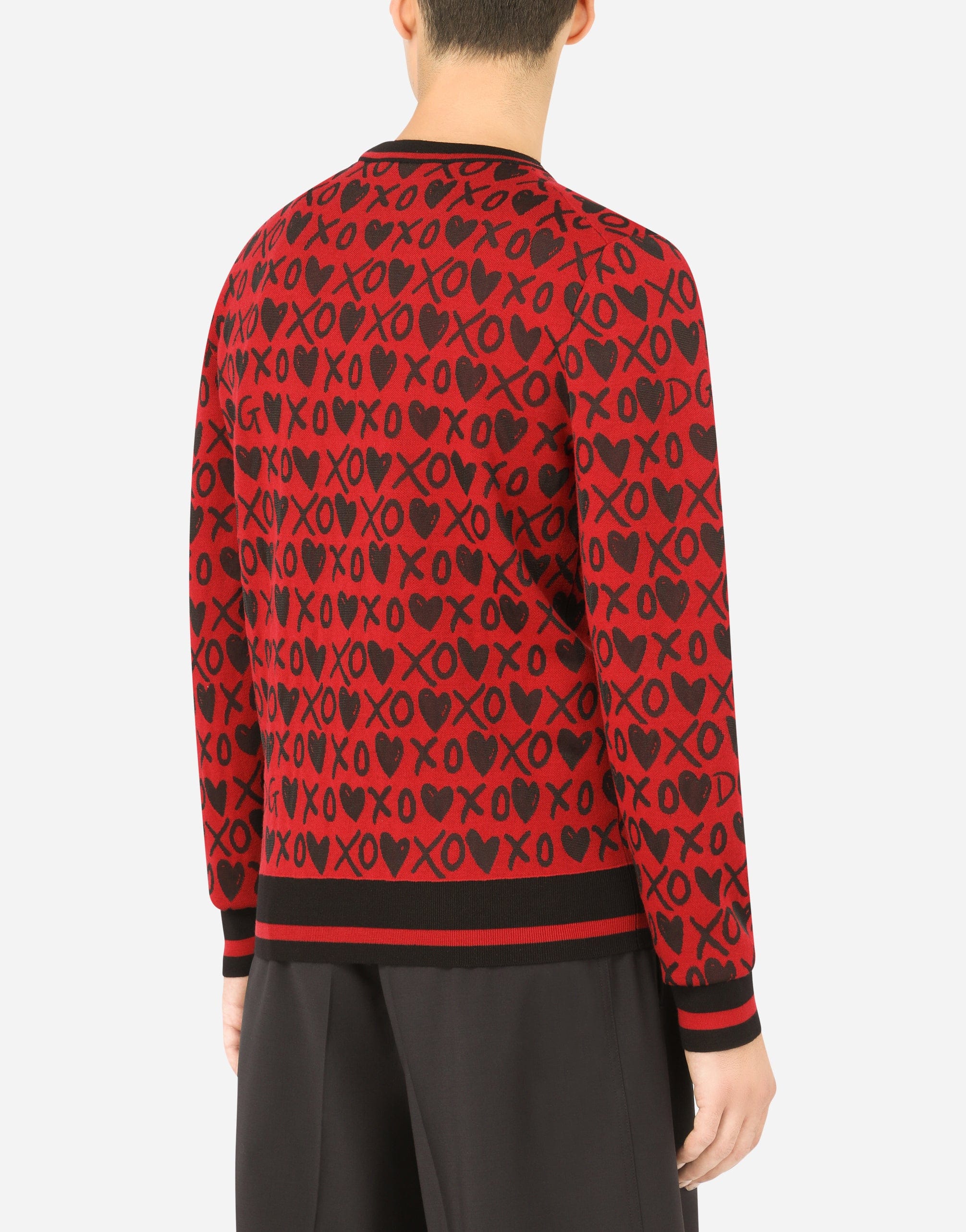 Dolce & Gabbana Red Black XOXO Crew Neck Pullover Sweater