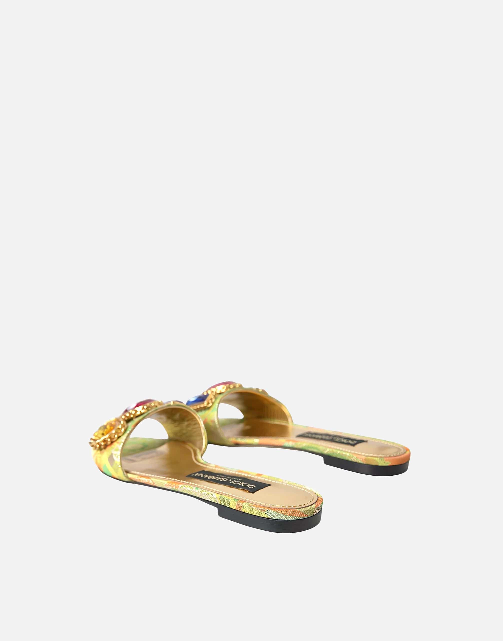 Dolce & Gabbana Green Crystal Jacquard Flats Sandals Shoes