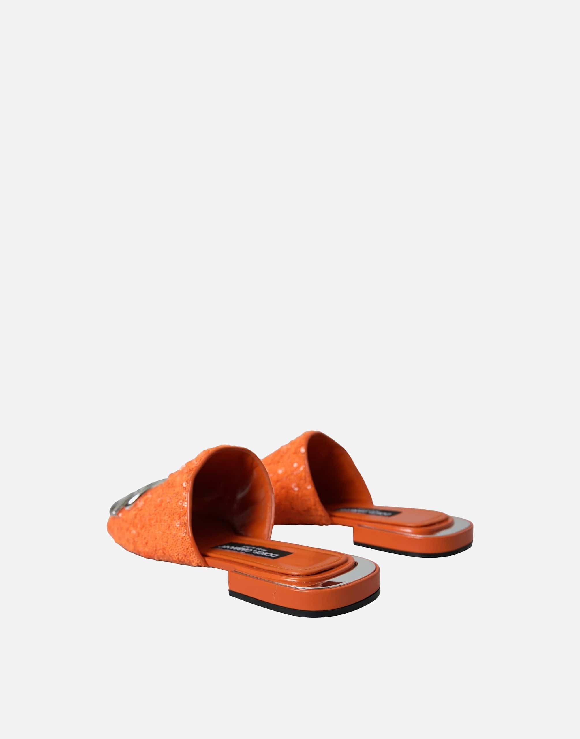 Dolce & Gabbana Orange Sequin Logo Slides Sandals Shoes