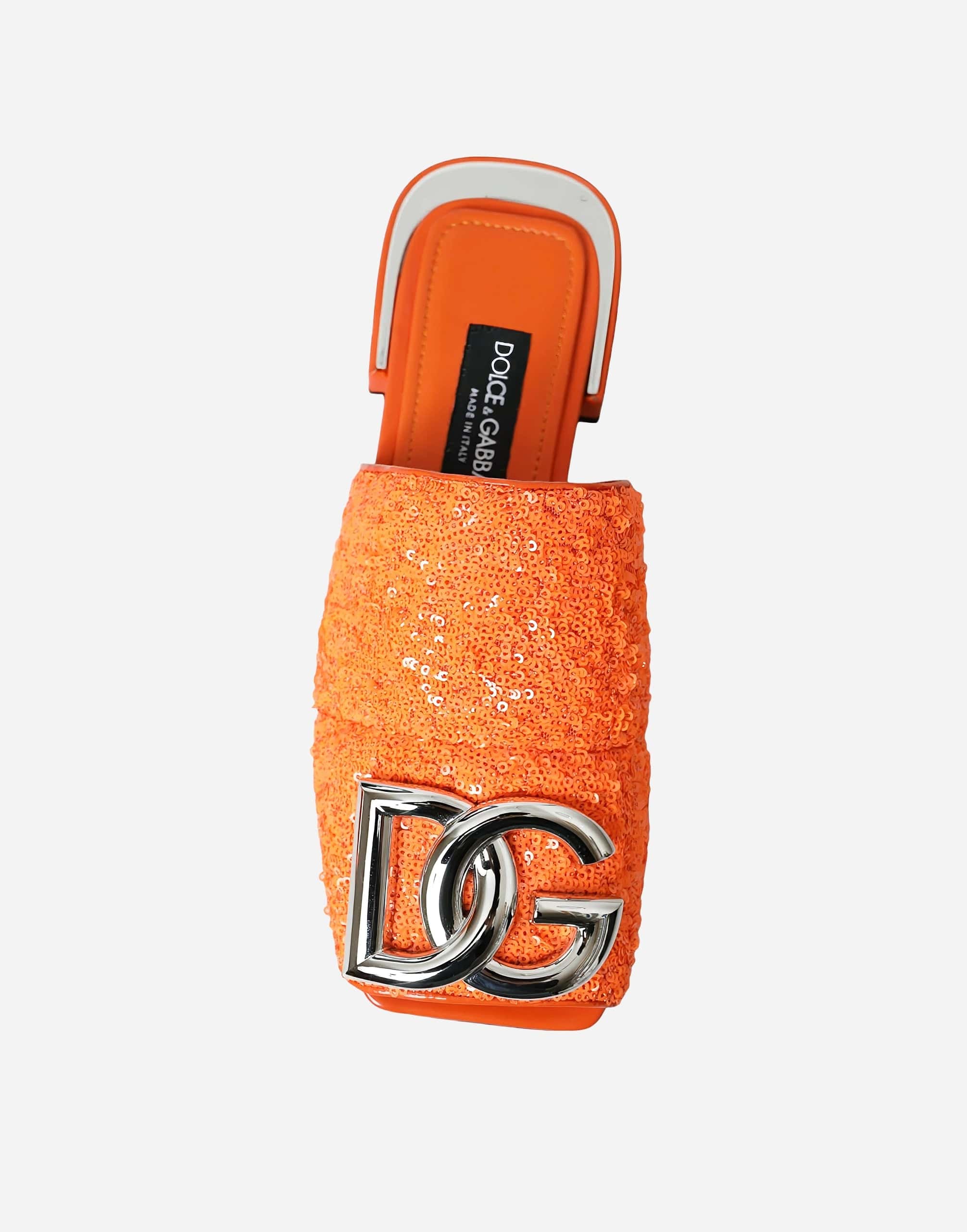 Dolce & Gabbana Orange Sequin Logo Slides Sandals Shoes