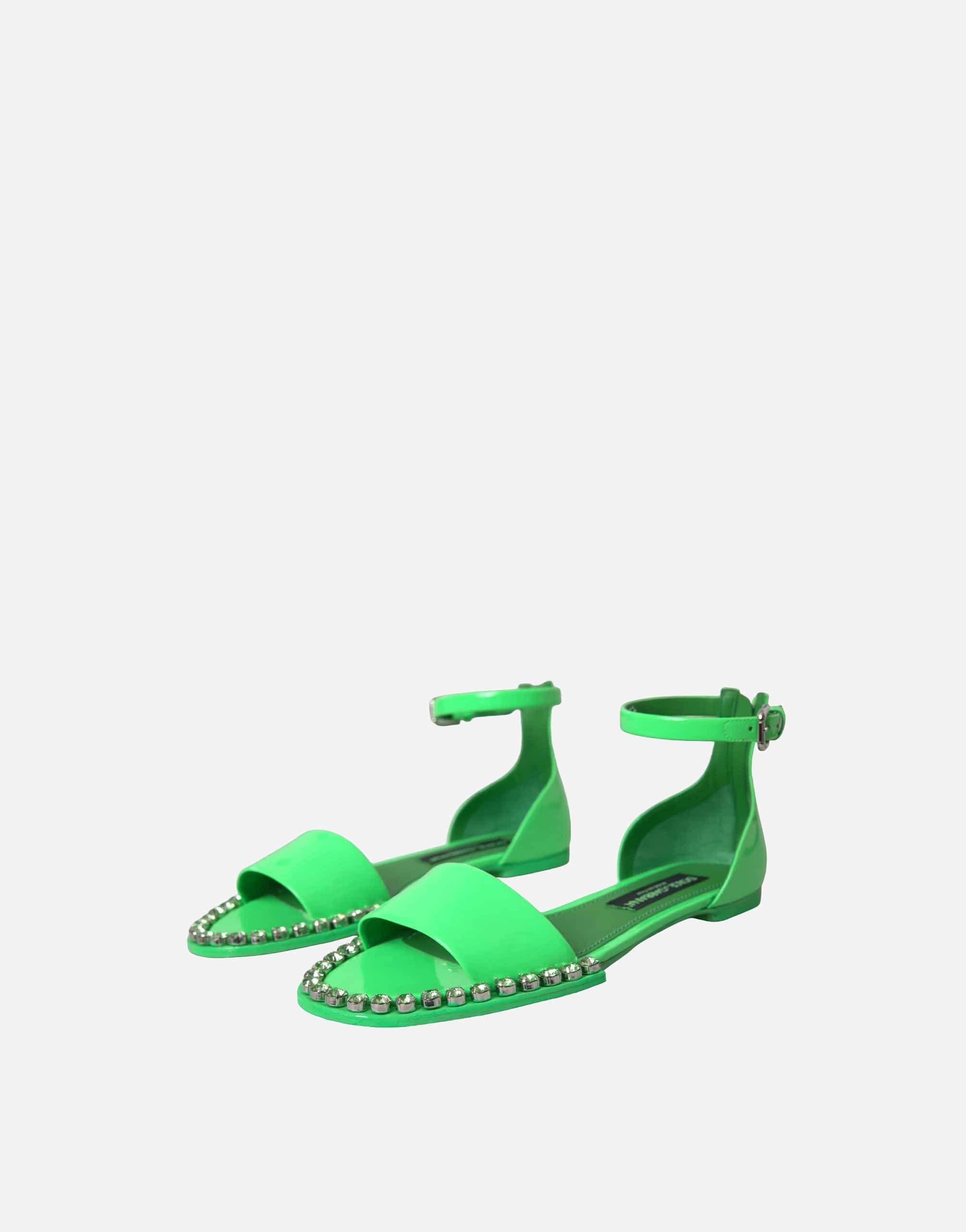 Dolce & Gabbana Neon Green Crystal Ankle Strap Sandals Shoes