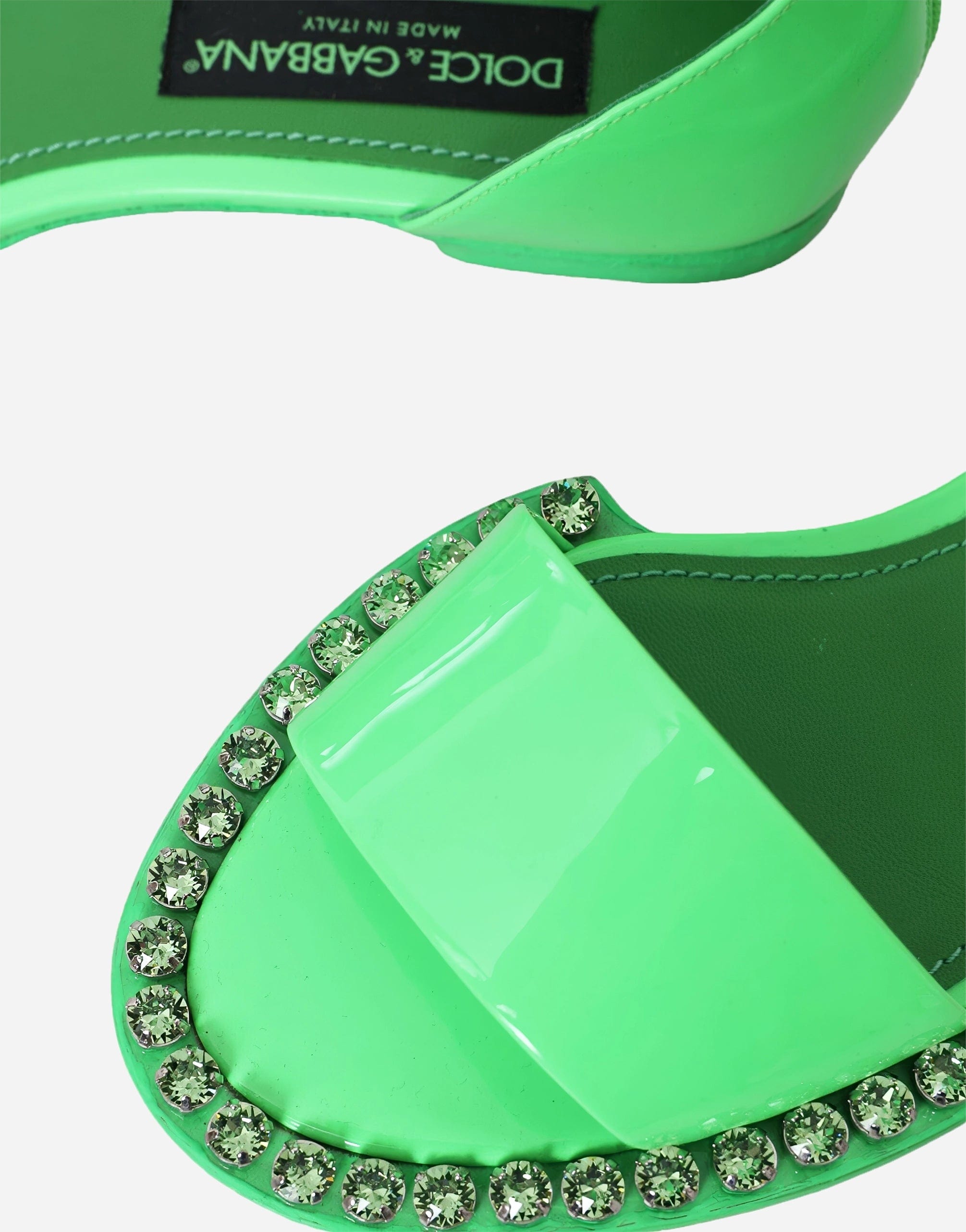 Dolce & Gabbana Neon Green Crystal Ankle Strap Sandals Shoes