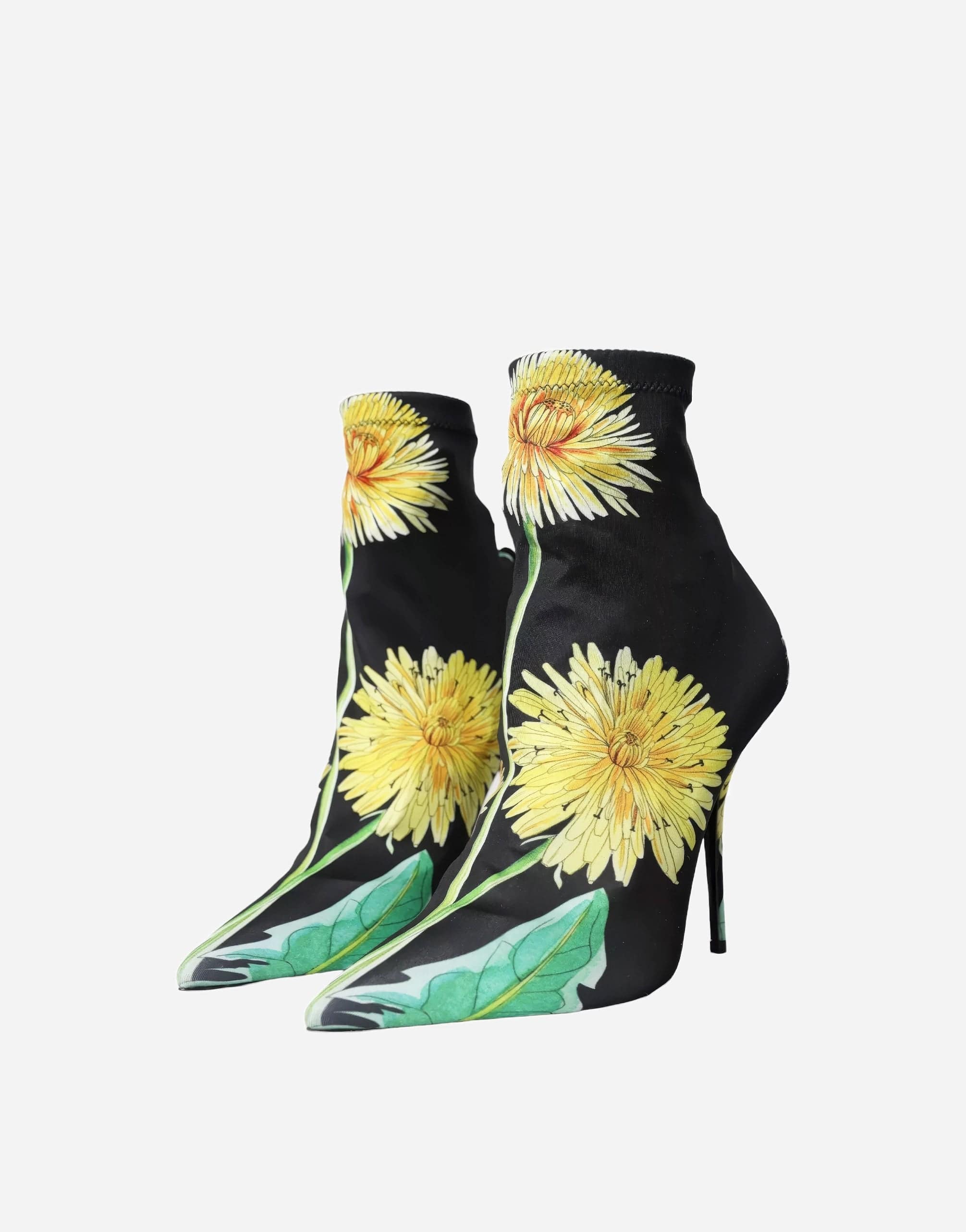Dolce & Gabbana Black Floral Jersey Stretch Ankle Boots Shoes