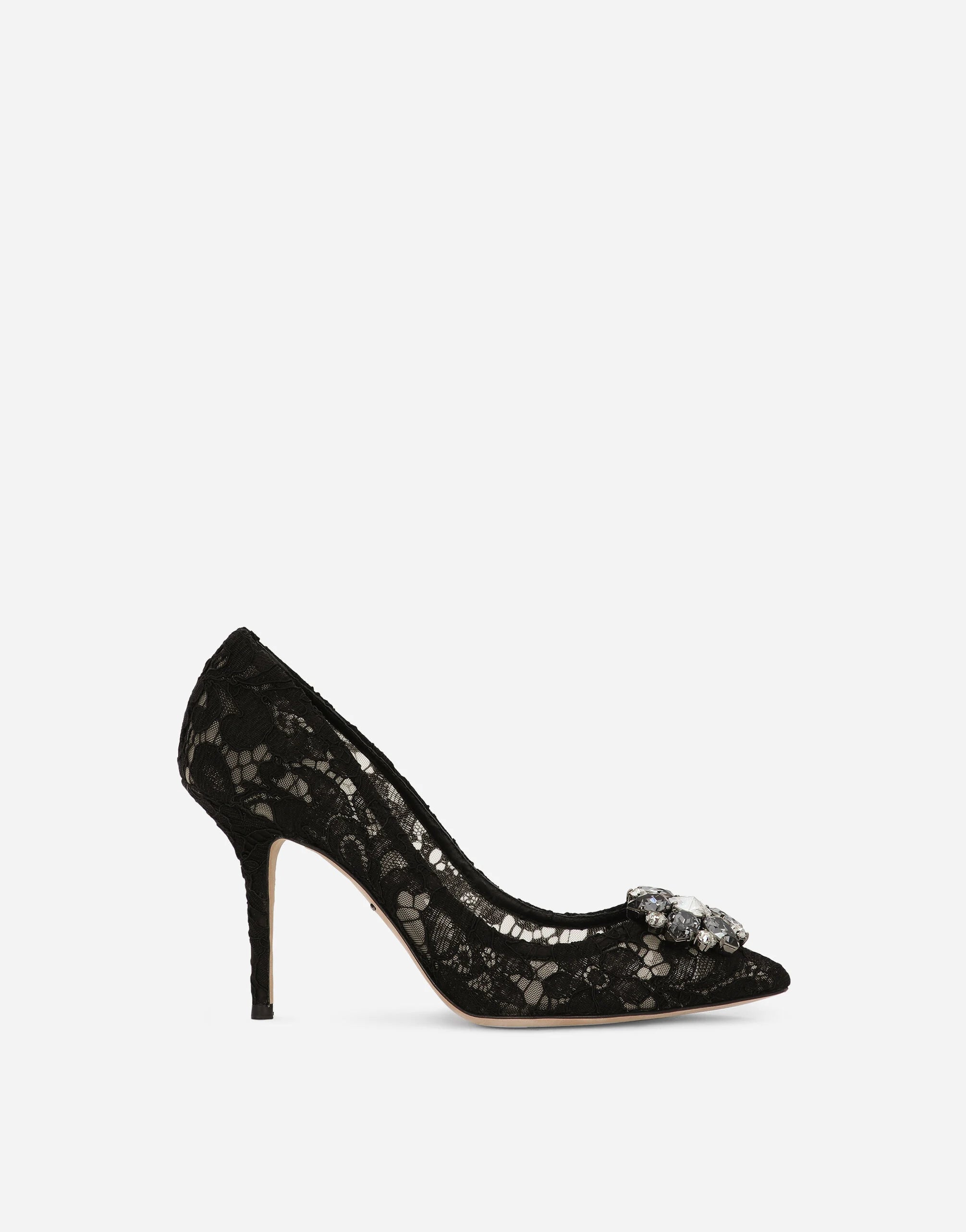 Black Taormina Lace Crystal Heel Pumps schoenen