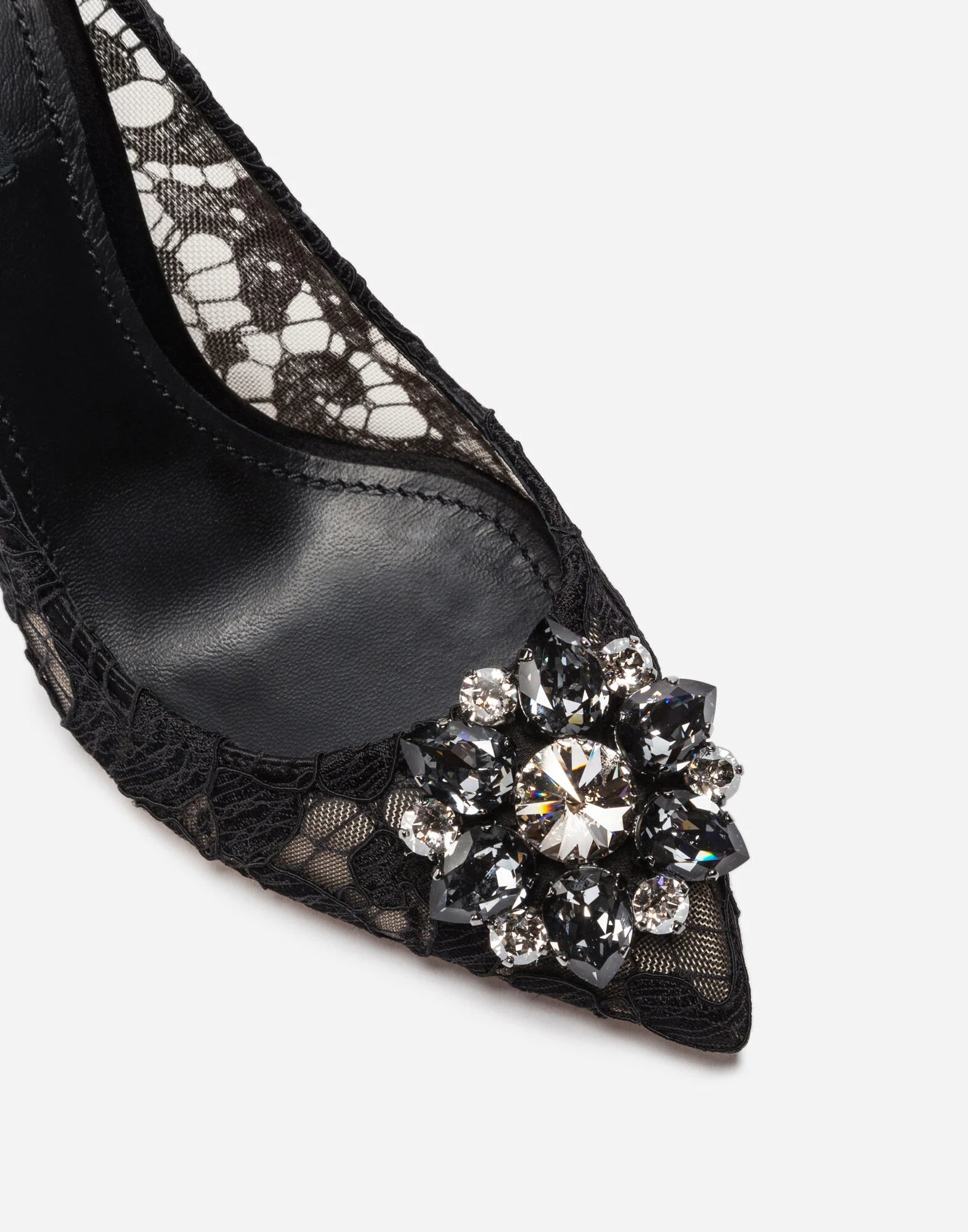 Black Taormina Lace Crystal Heel Pumps schoenen