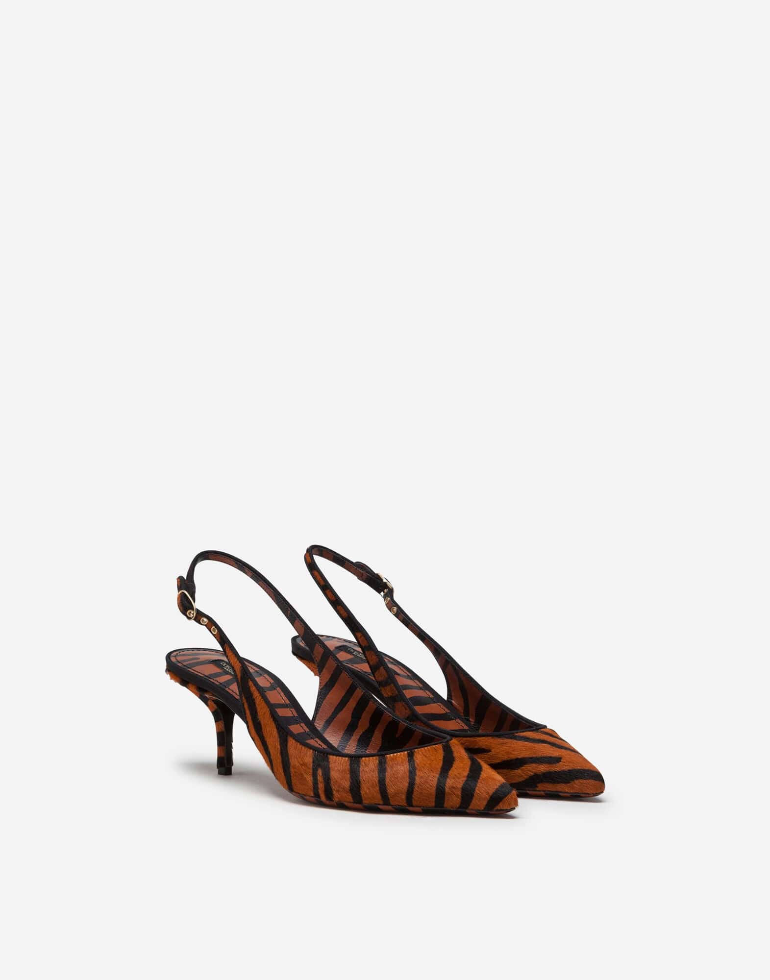 Schwarze orange Zebra -Leder -Slingbacks Schuhe