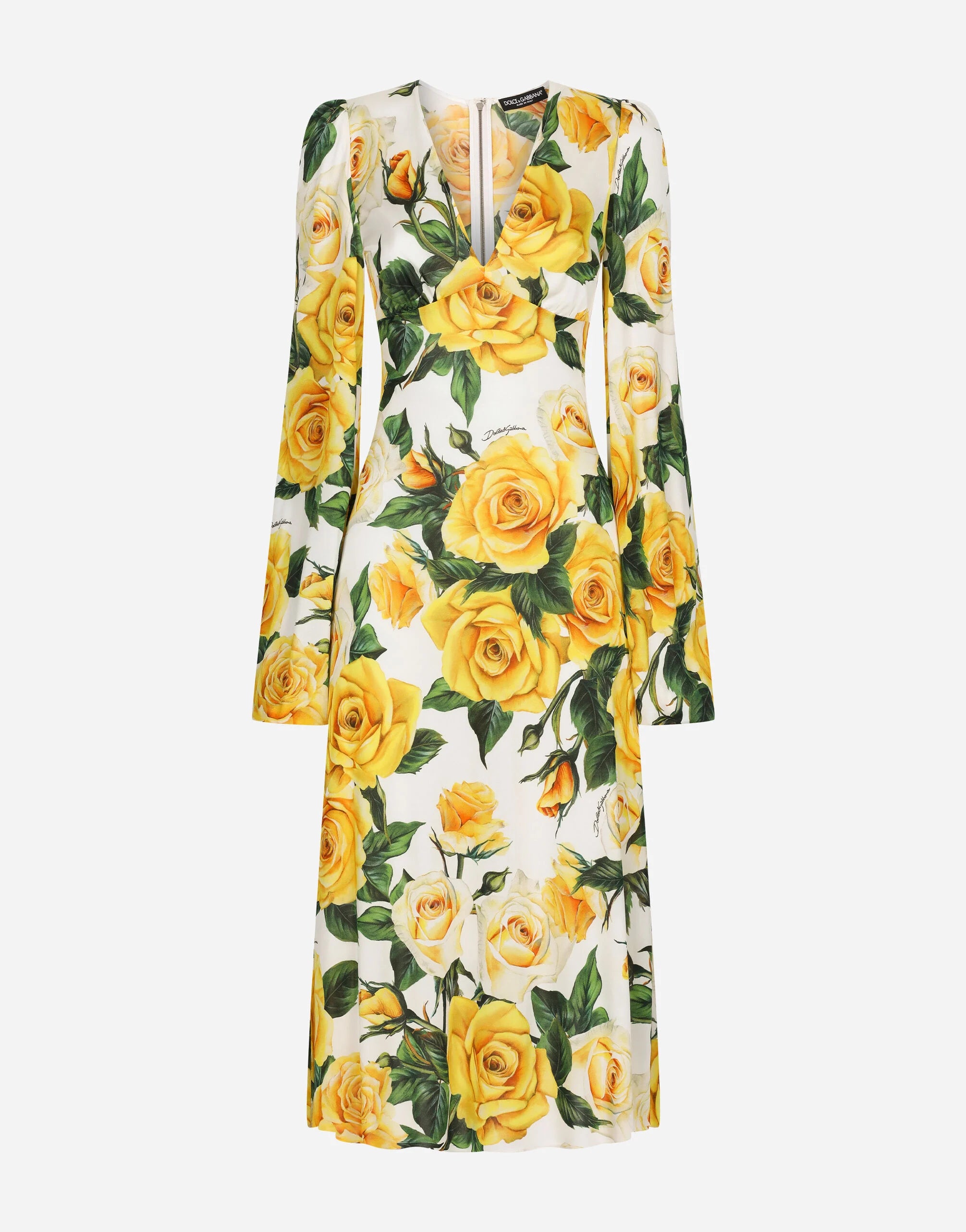 Rose-Print Midi Dress