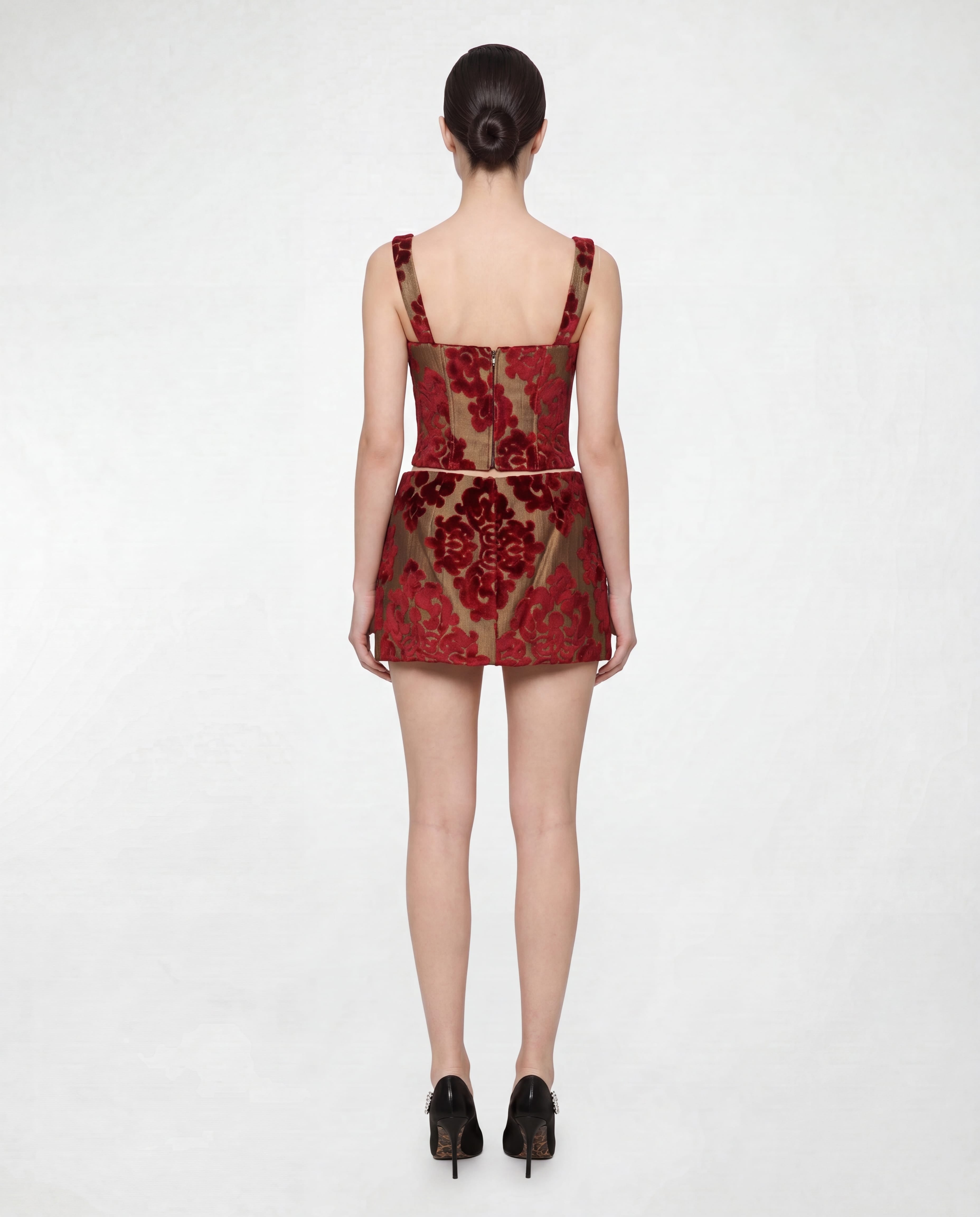Floral Metallic Brocade Mini Skirt