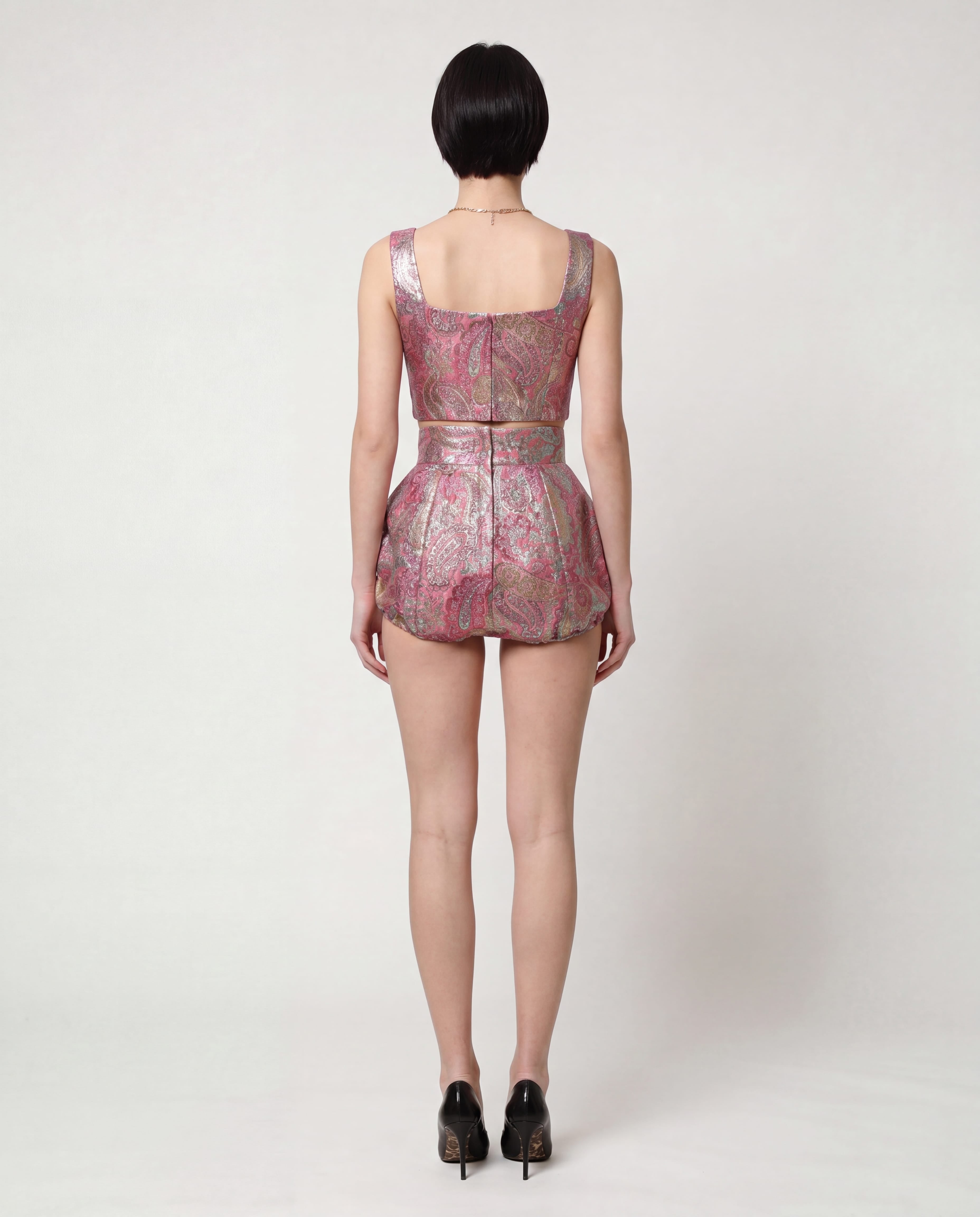 Dolce & Gabbana Metallic Paisley High-Waist Shorts