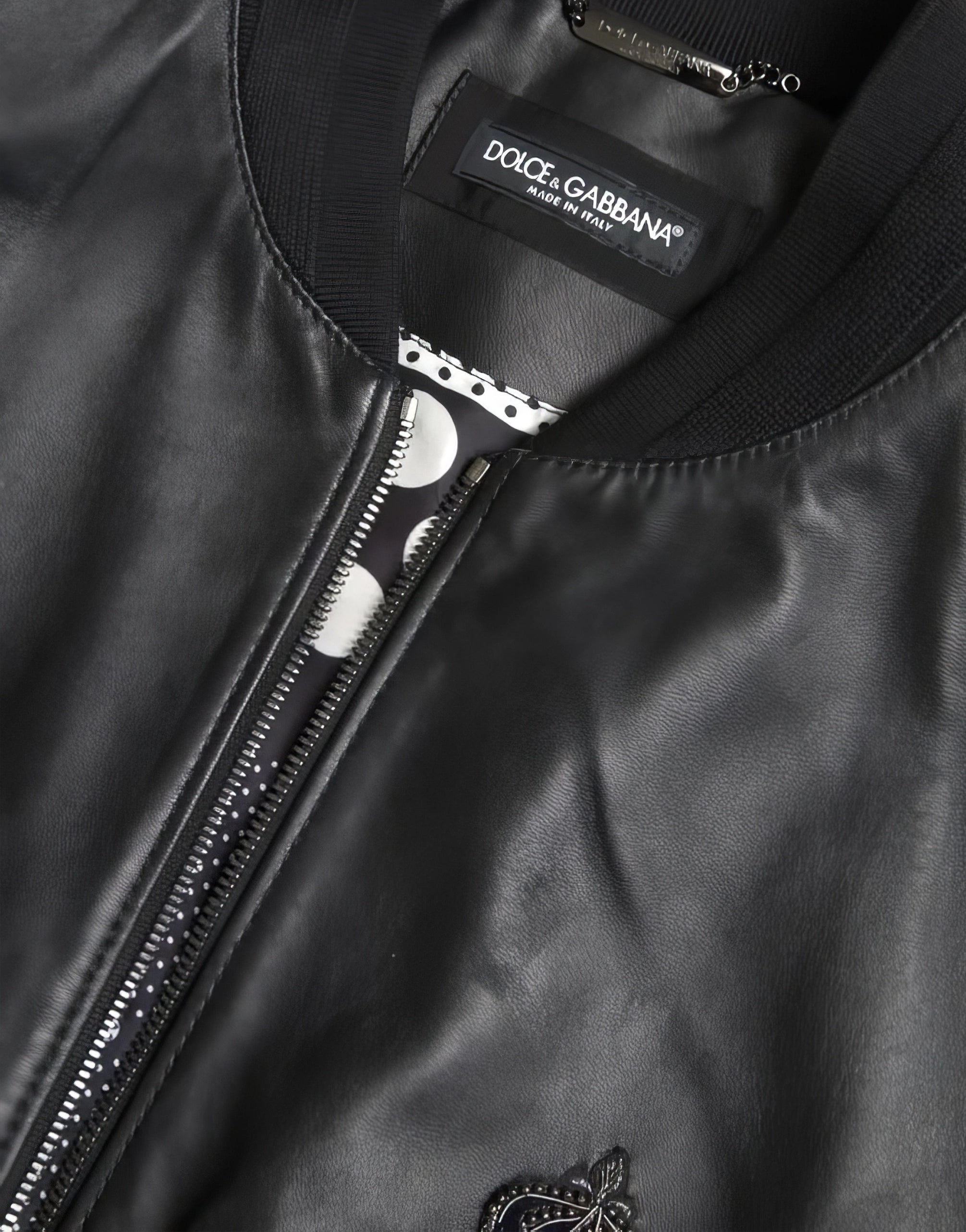 DG Patch Leather Bomber Jacket