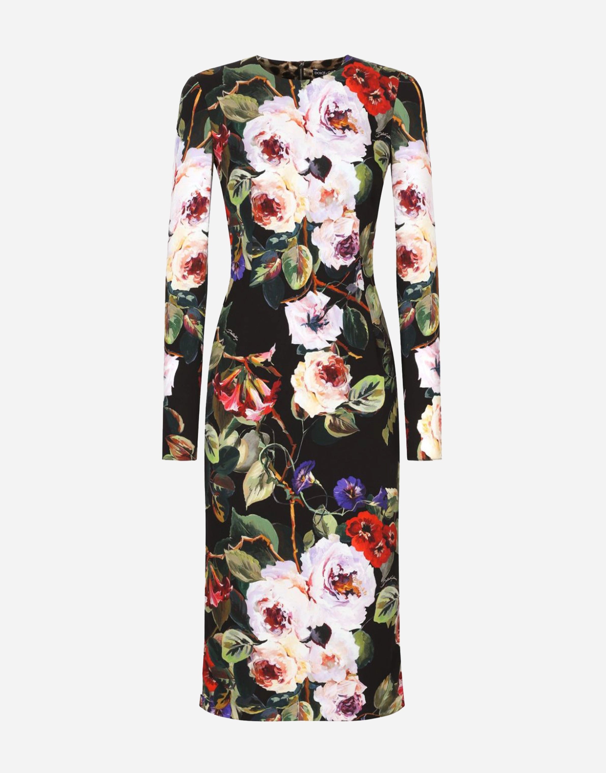 Floral-Print Long-Sleeve Midi Dress