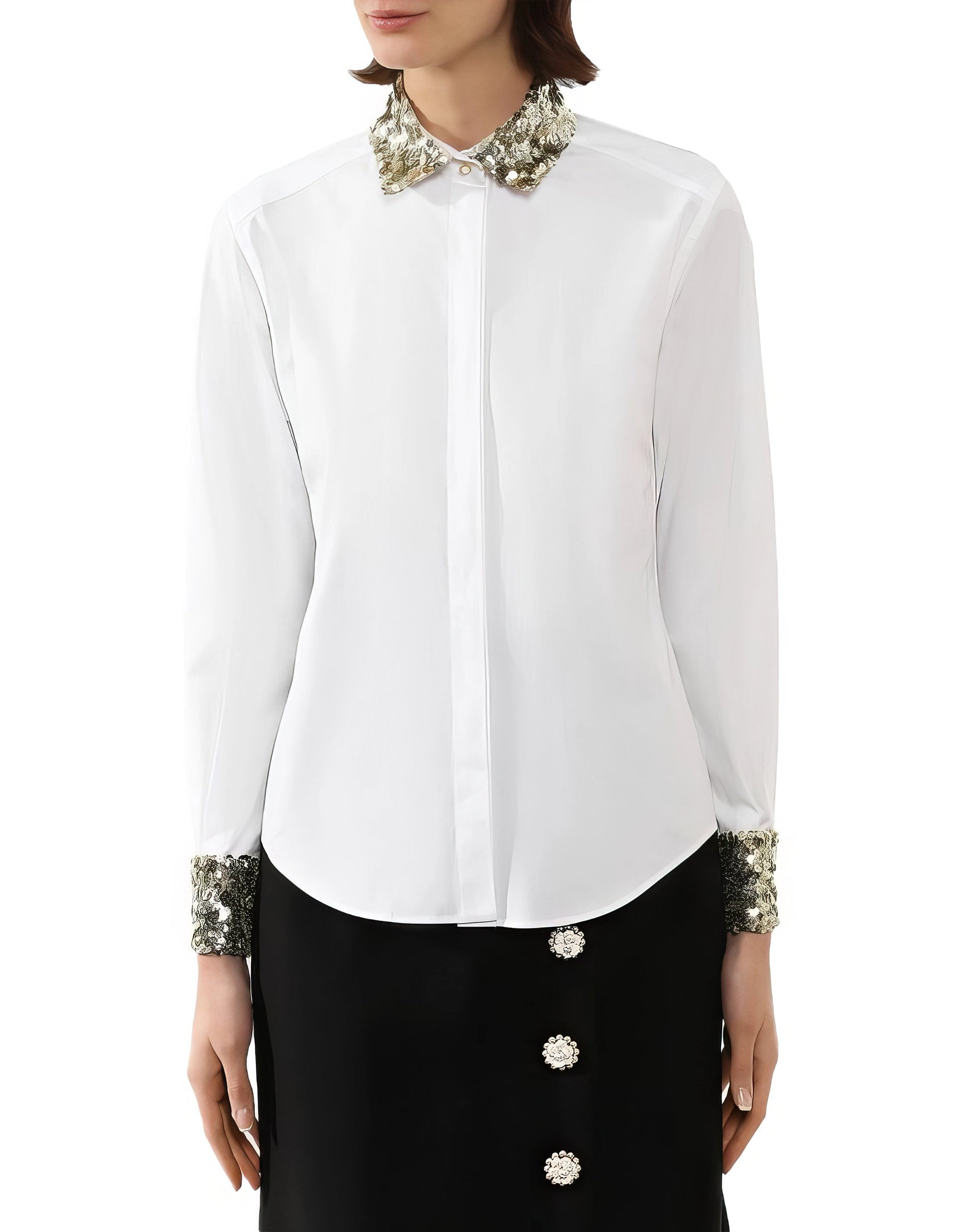 Shirt With Sequined Collar And Cuffs