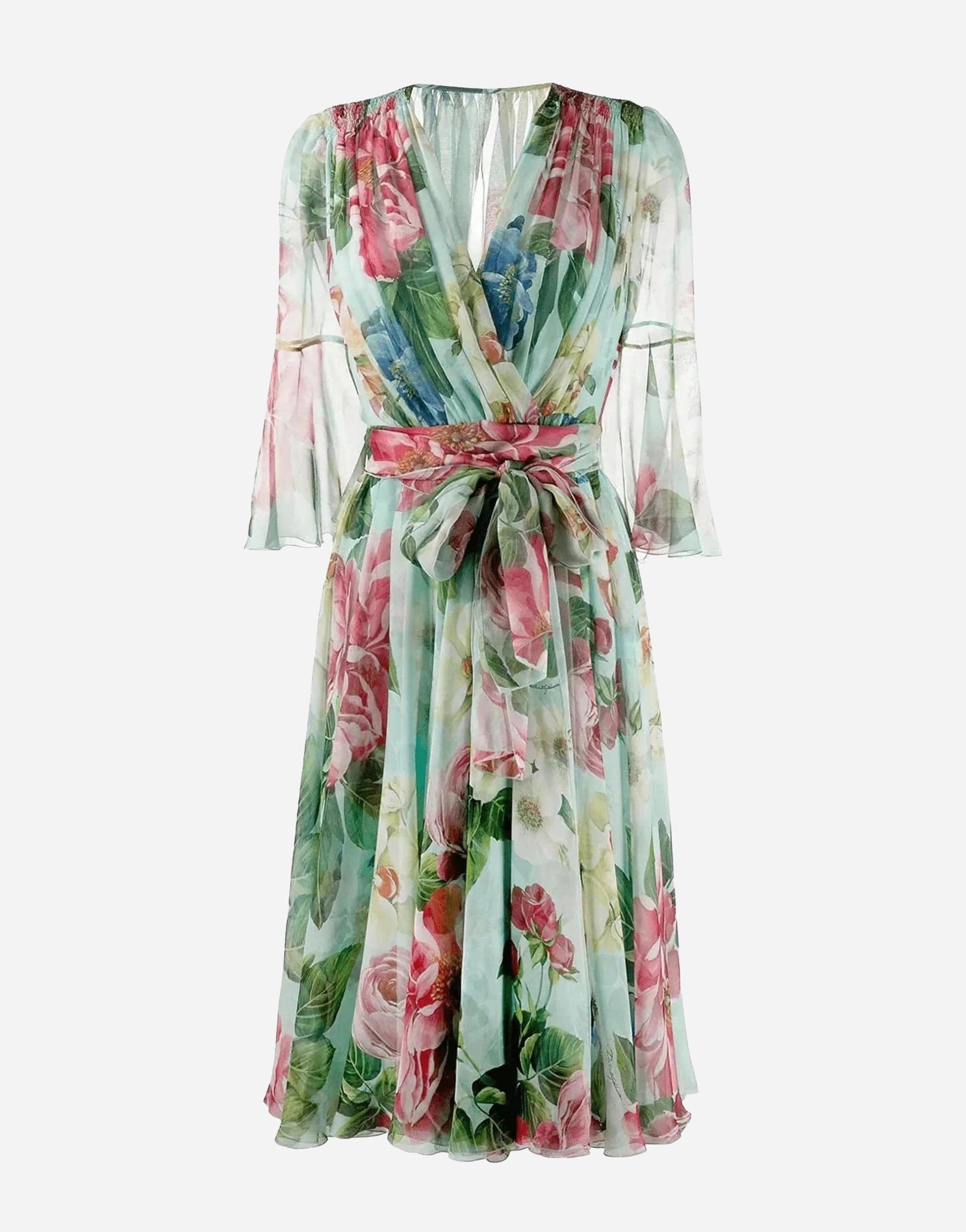 Blumendruck ausgestattetes Midi -Kleid