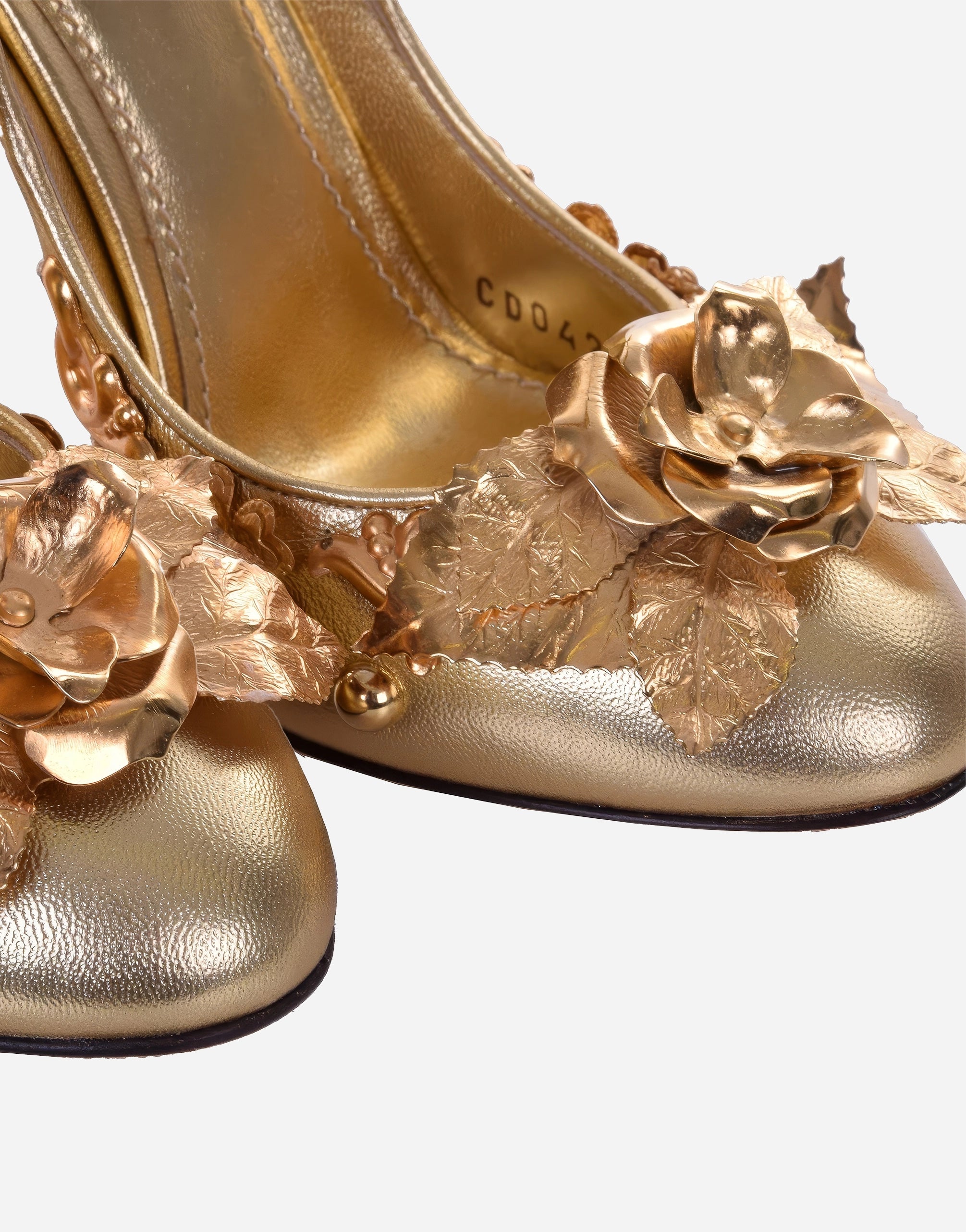 Baroque Mary Janes Gold Pumps