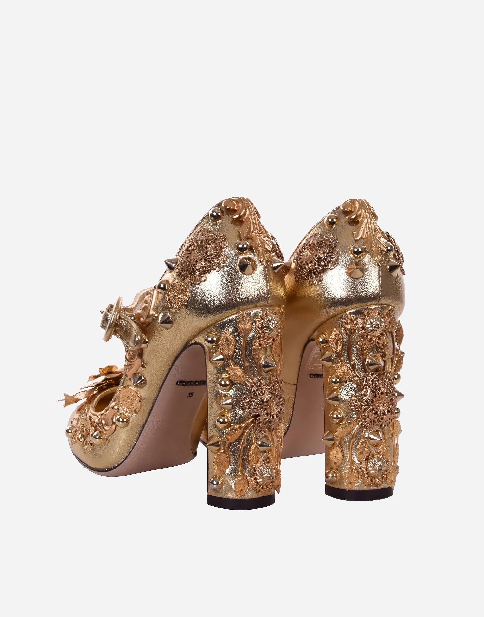 Baroque Mary Janes Gold Pumps