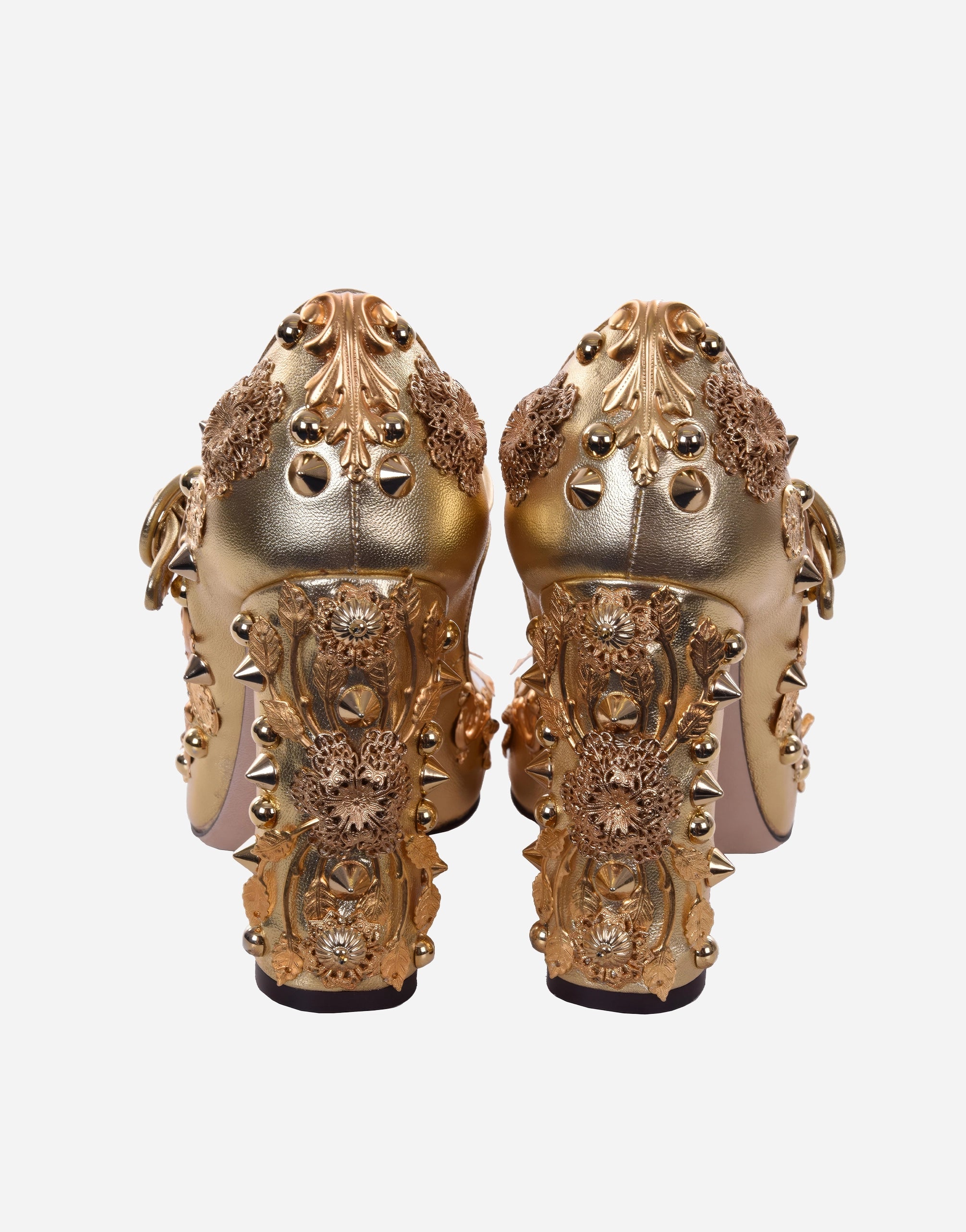 Baroque Mary Janes Gold Pumps