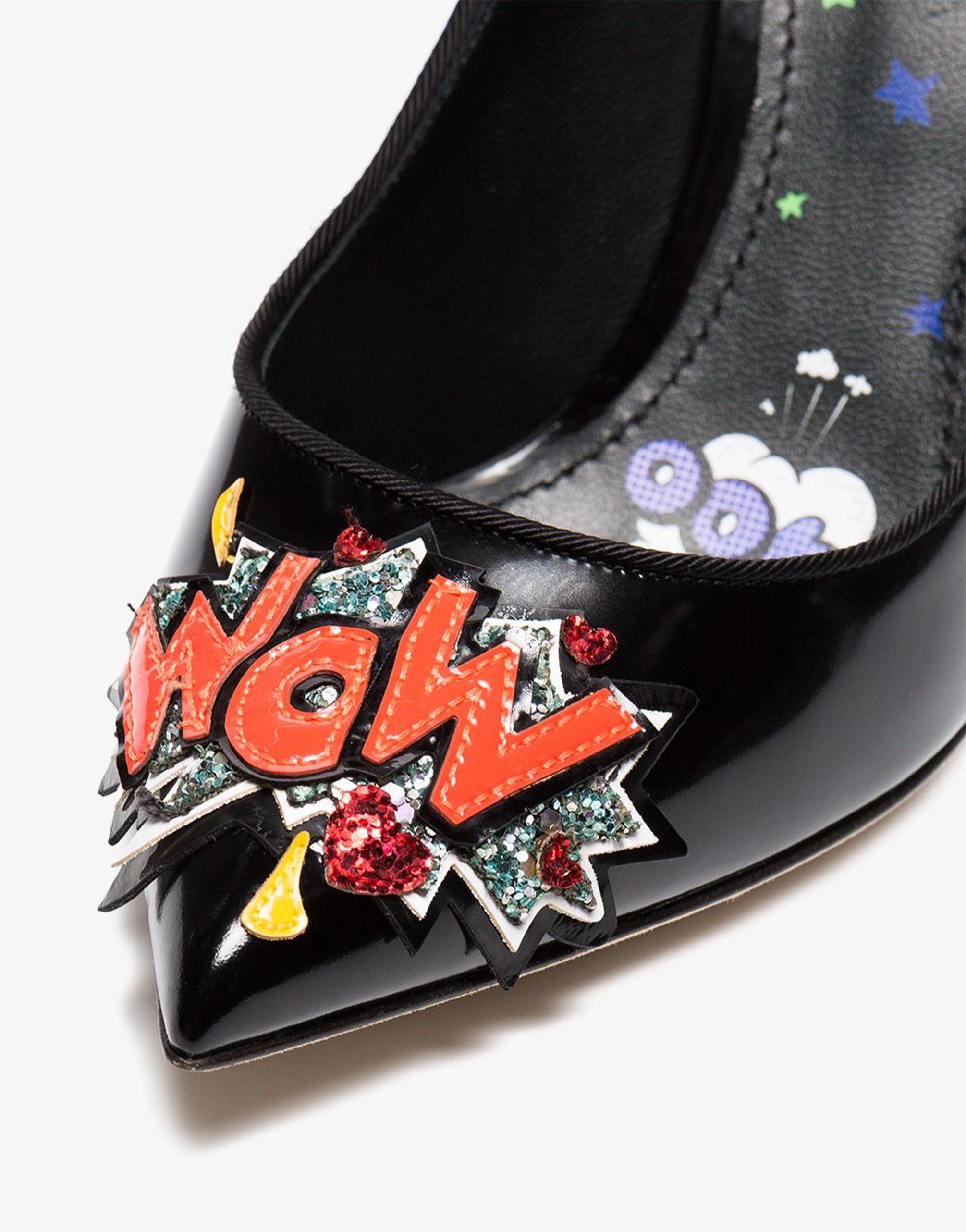 Zwart leer wow patch hakken pompen schoenen