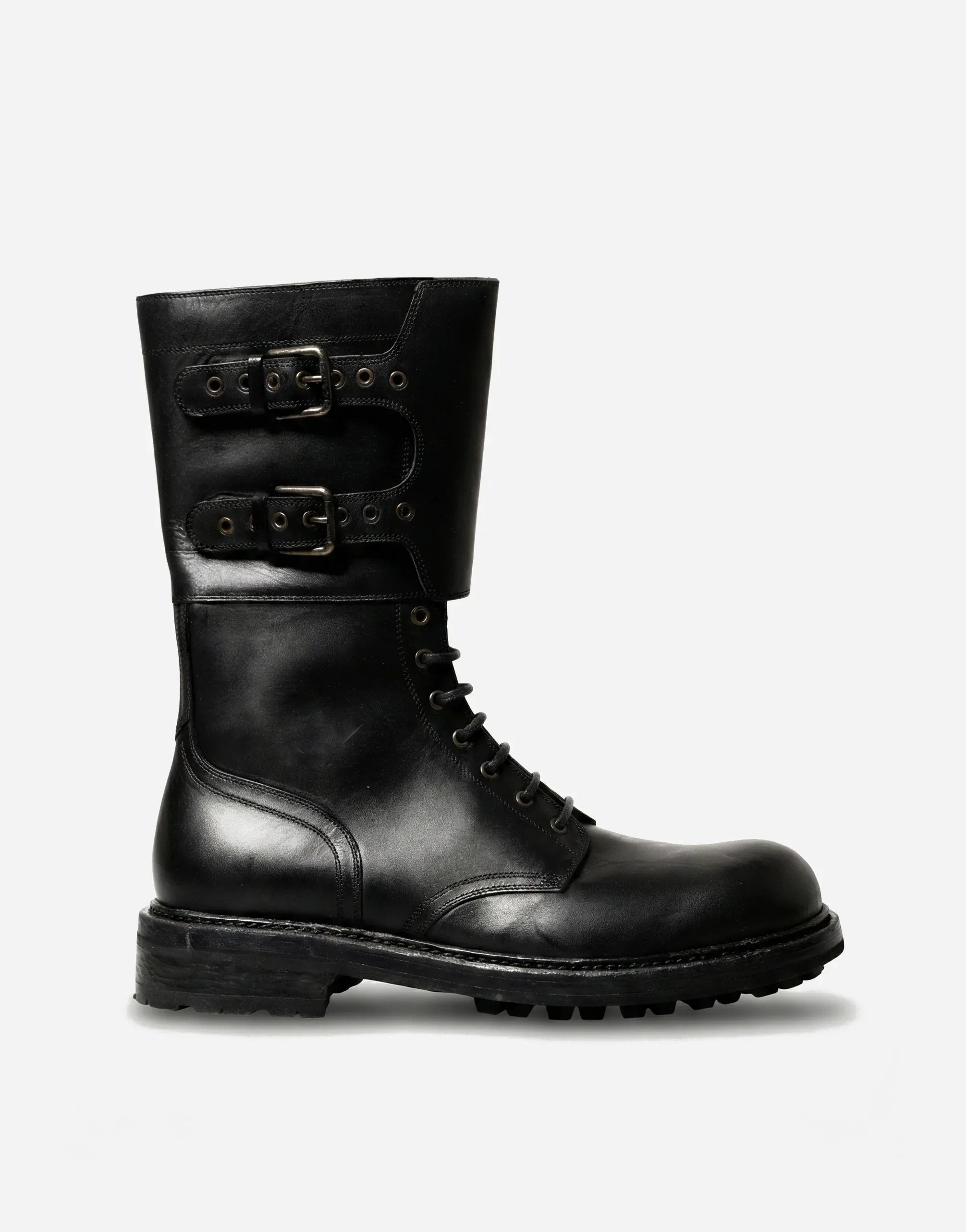 Buckle-Detail Leather Combat Boots