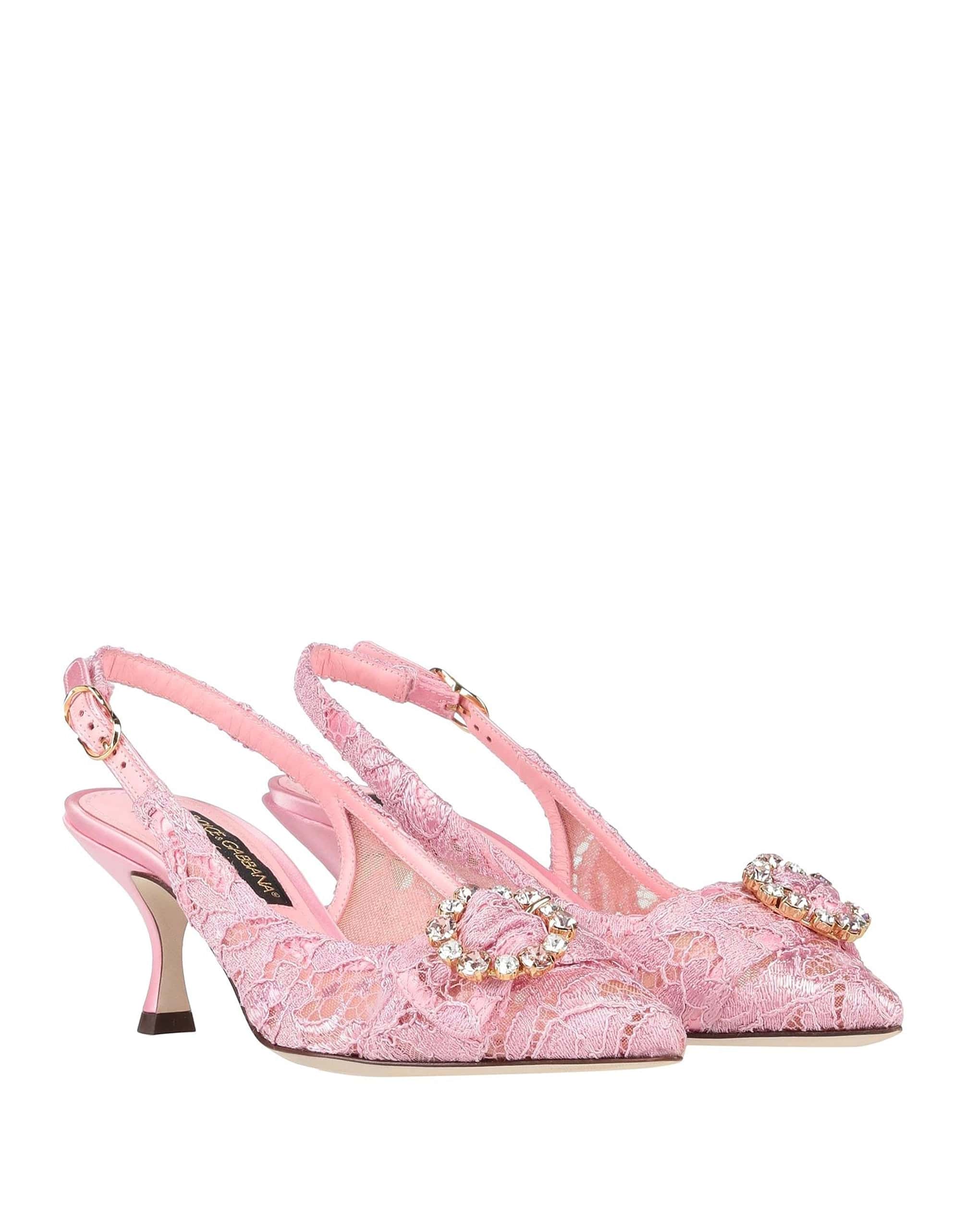 Scarpe slingback tallone di cristallo in pizzo taormico rosa