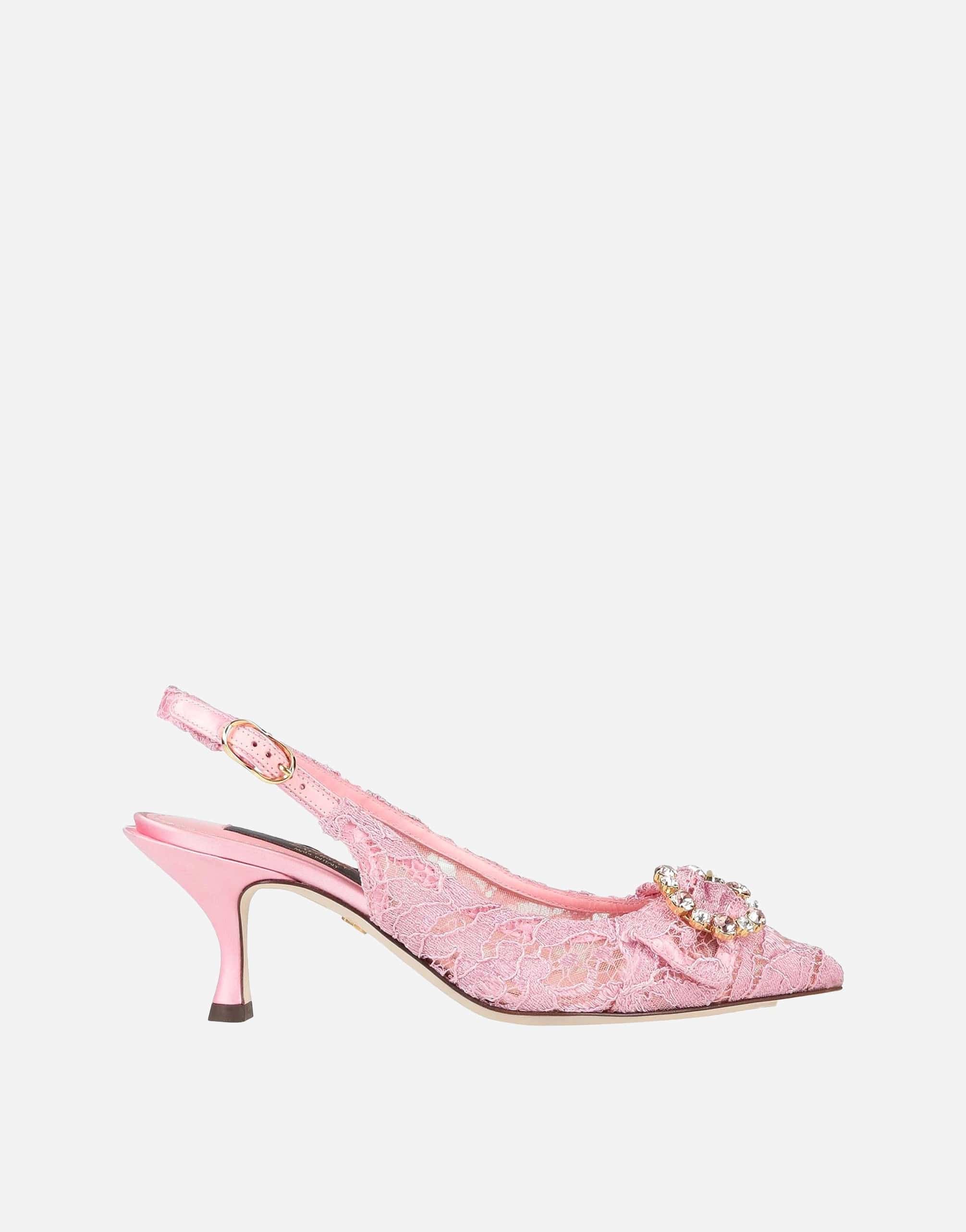 Scarpe slingback tallone di cristallo in pizzo taormico rosa