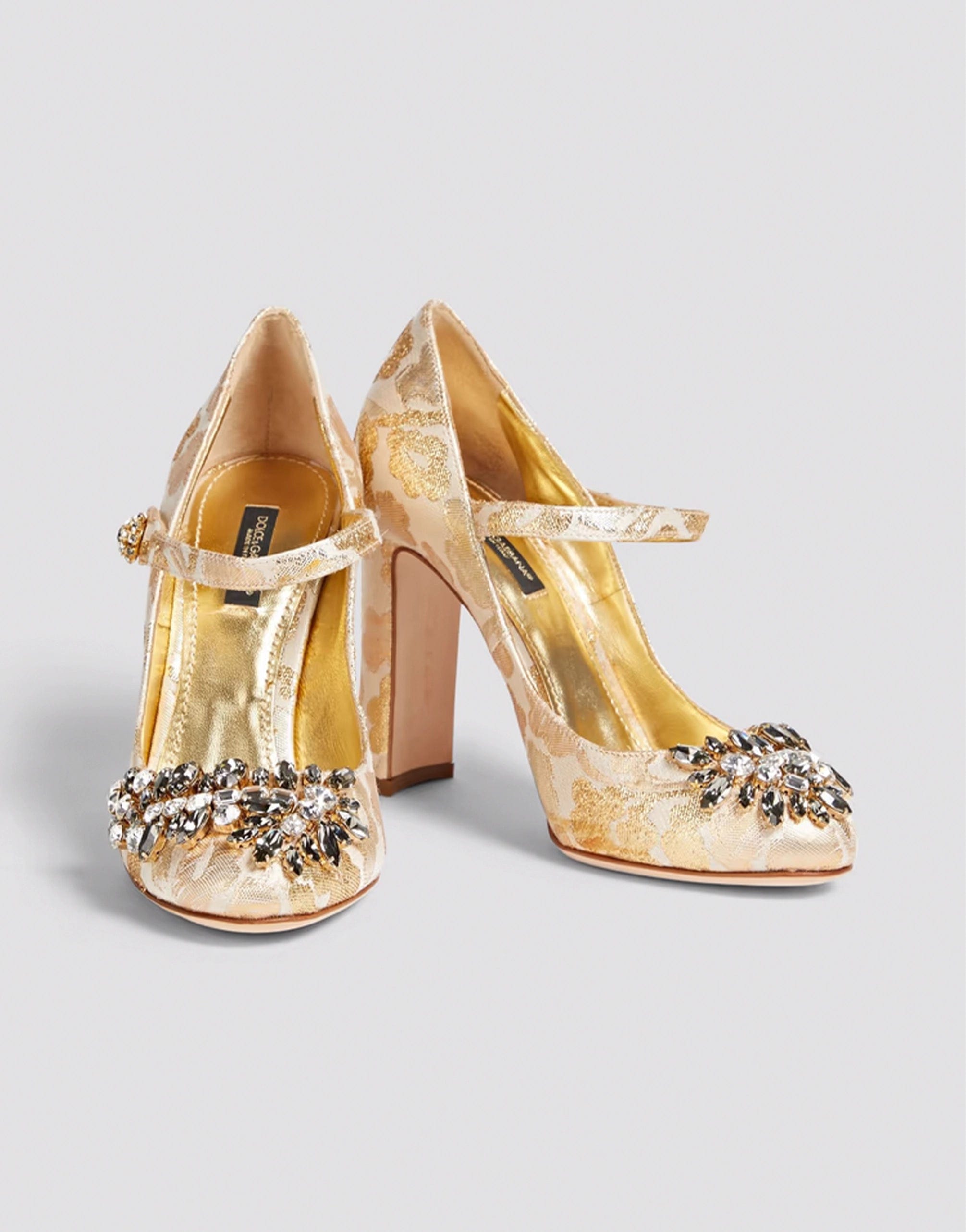 Gold Jacquard Crystal Mary Janes Pumps schoenen