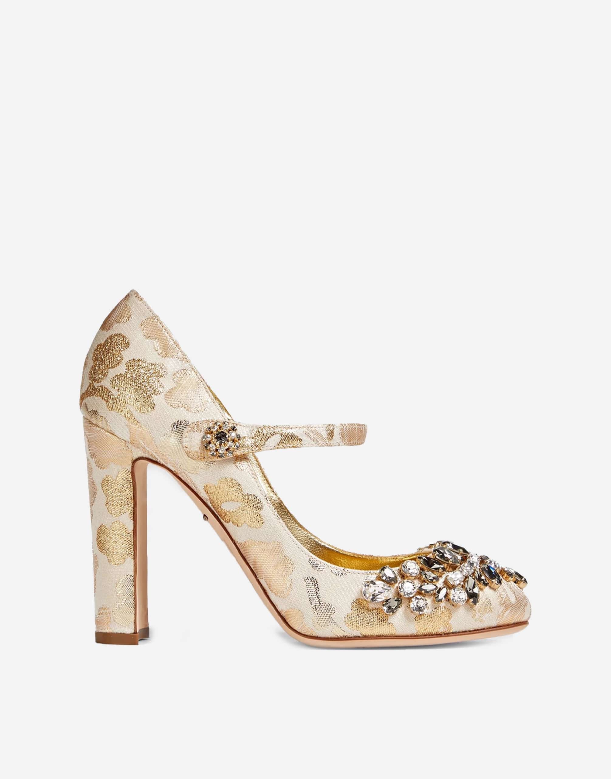 Gold Jacquard Crystal Mary Janes Pumps Chaussures