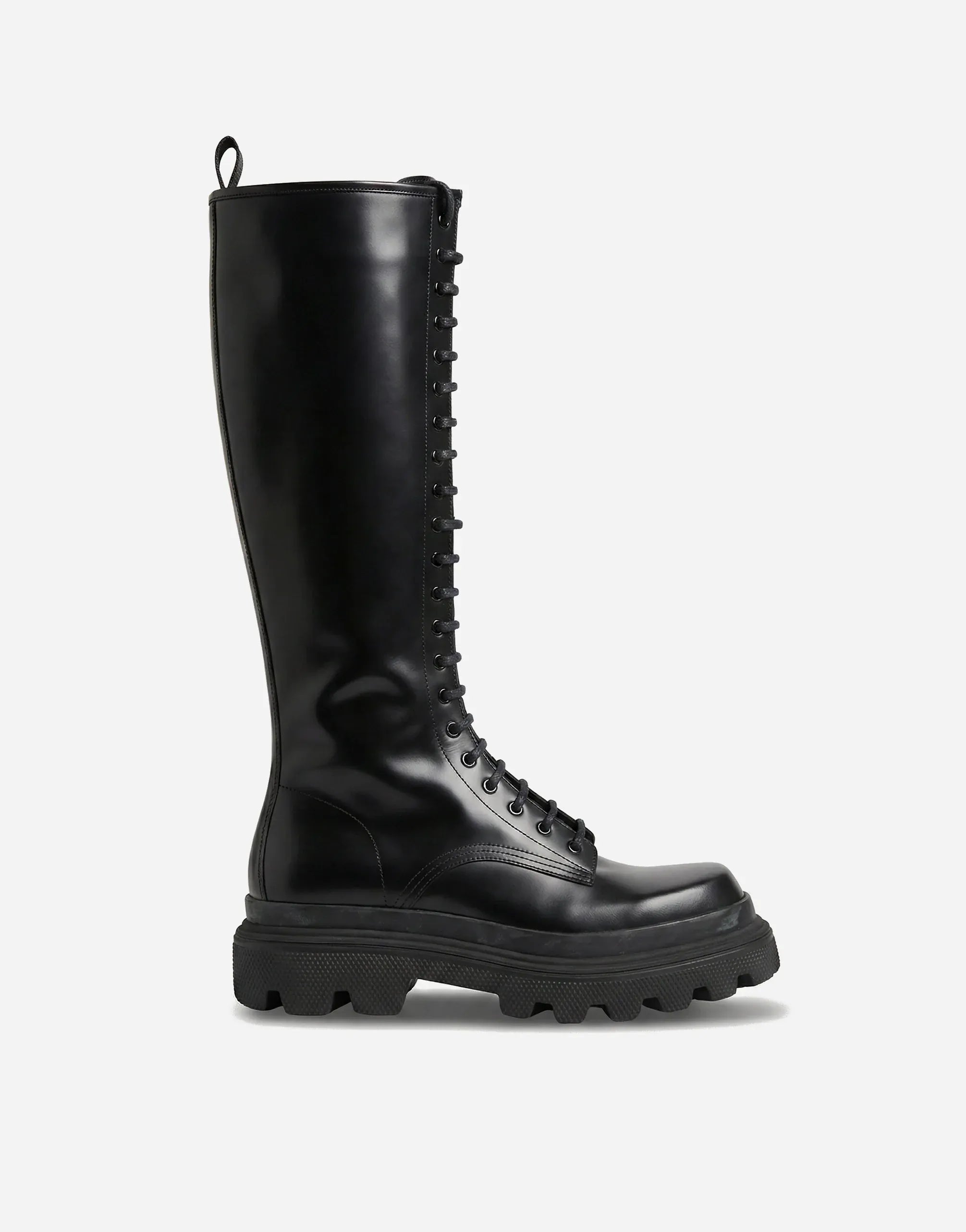 Leather Lace-Up Knee-High Combat Boots