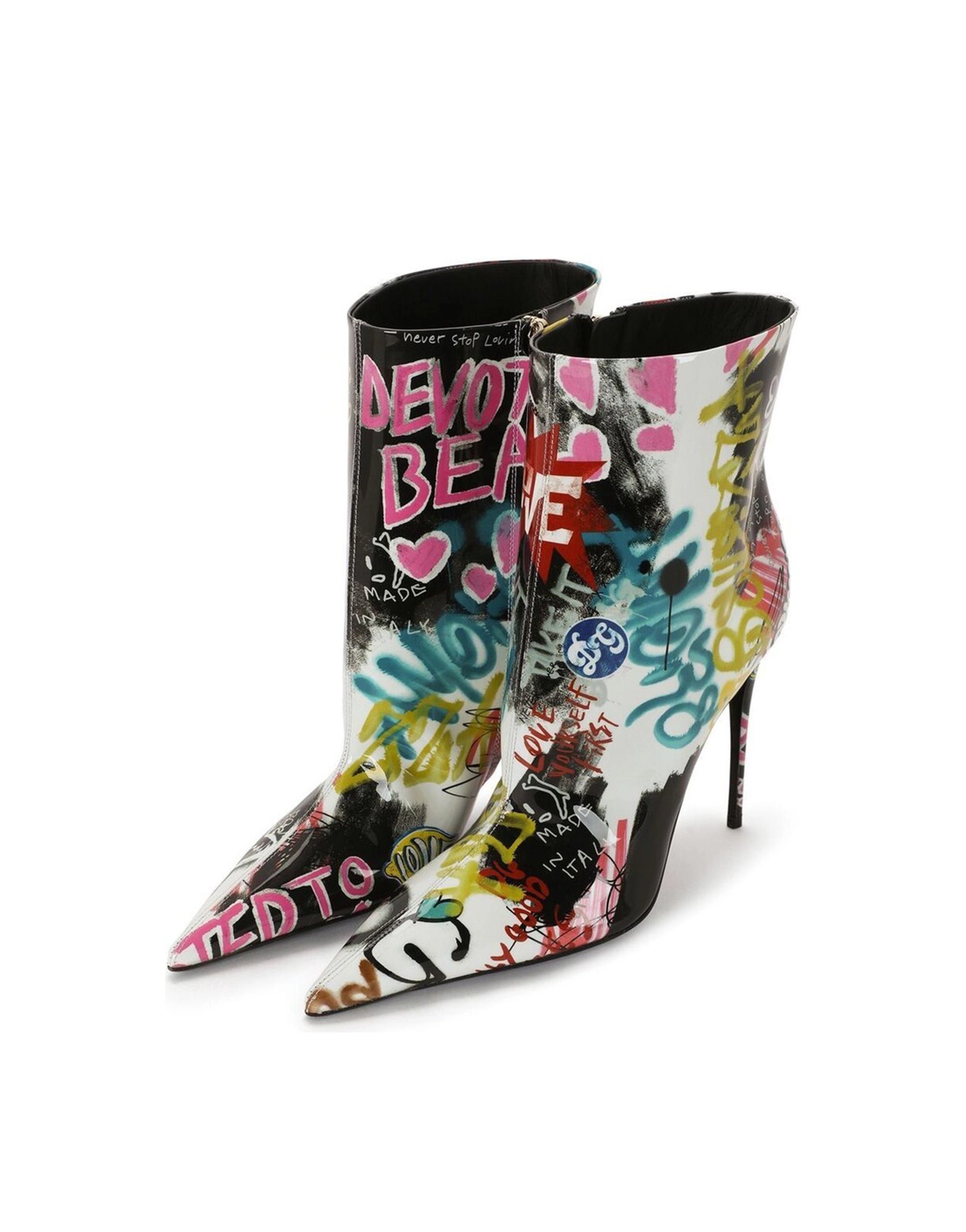 Graffiti-Print Ankle Boots