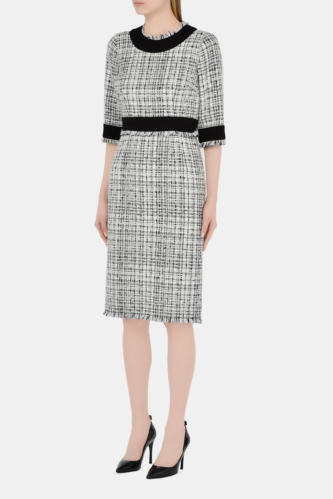 Dolce & Gabbana Bouclé Tweed Contrast Midi Dress