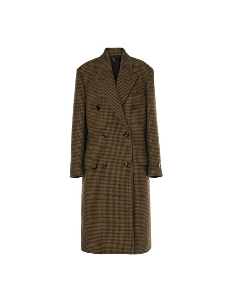 Acne Studios カーキグリーンのチェック柄ダブルブレストコート