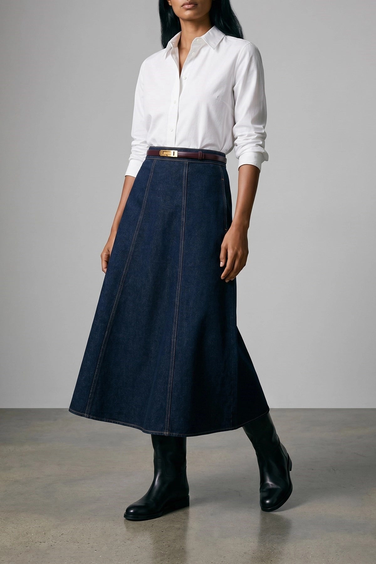 Alberta Ferretti Flared Denim Maxi Skirt