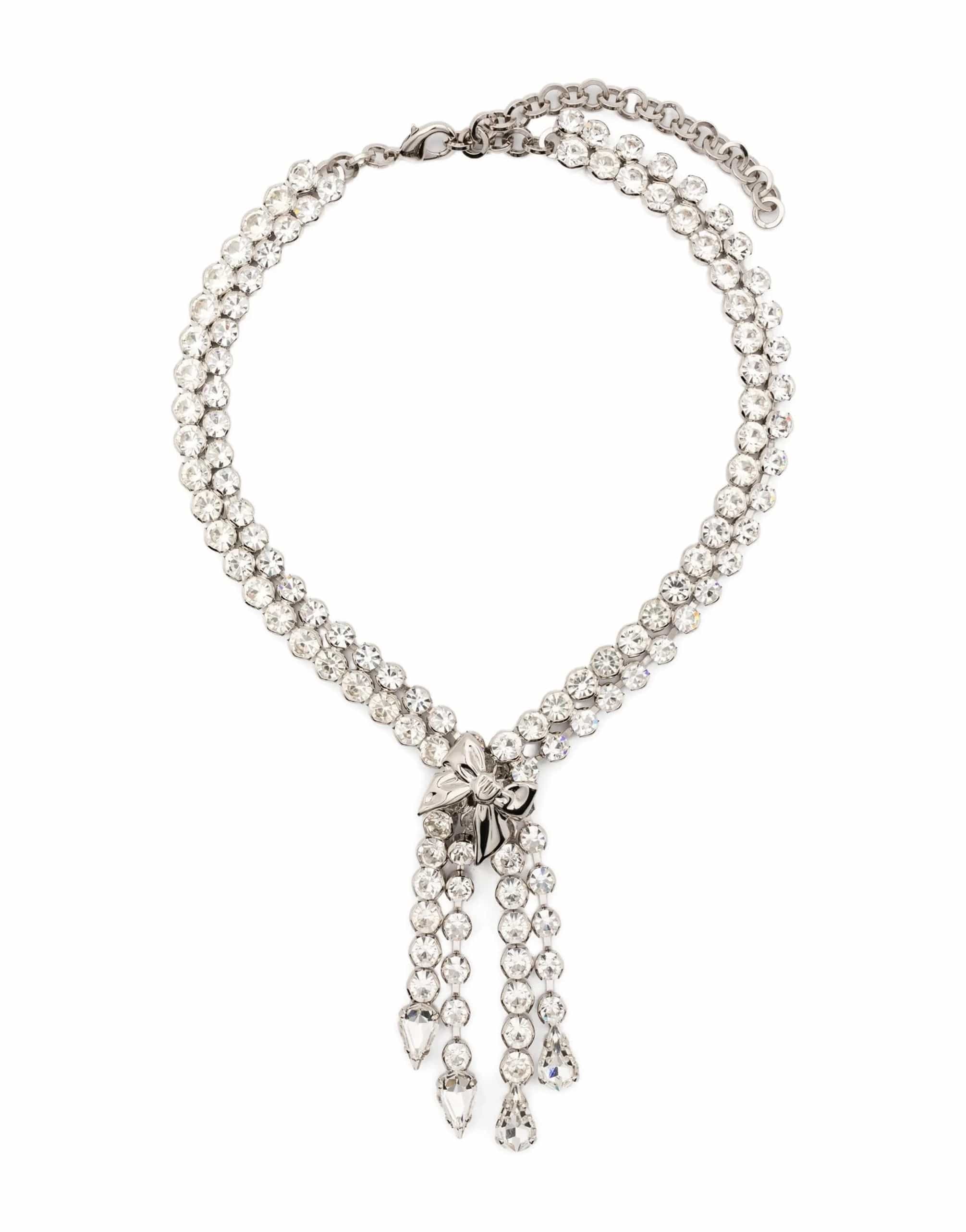 Alessandra Rich Alessandra Rich Bow Crystal Fringe Necklace