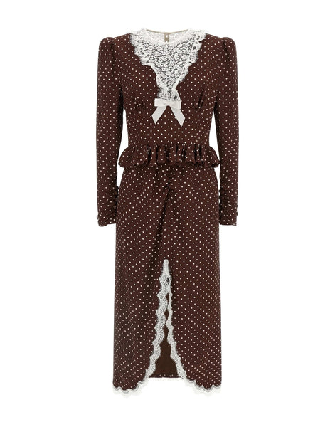 alessandra rich polka dot silk midi dress Color:Mid wash fall-winter-look-leather-jacket-floral-dress-otk-boots-yesmissy - YesMissy The neckline is trimmed Affordable Formal Dresses