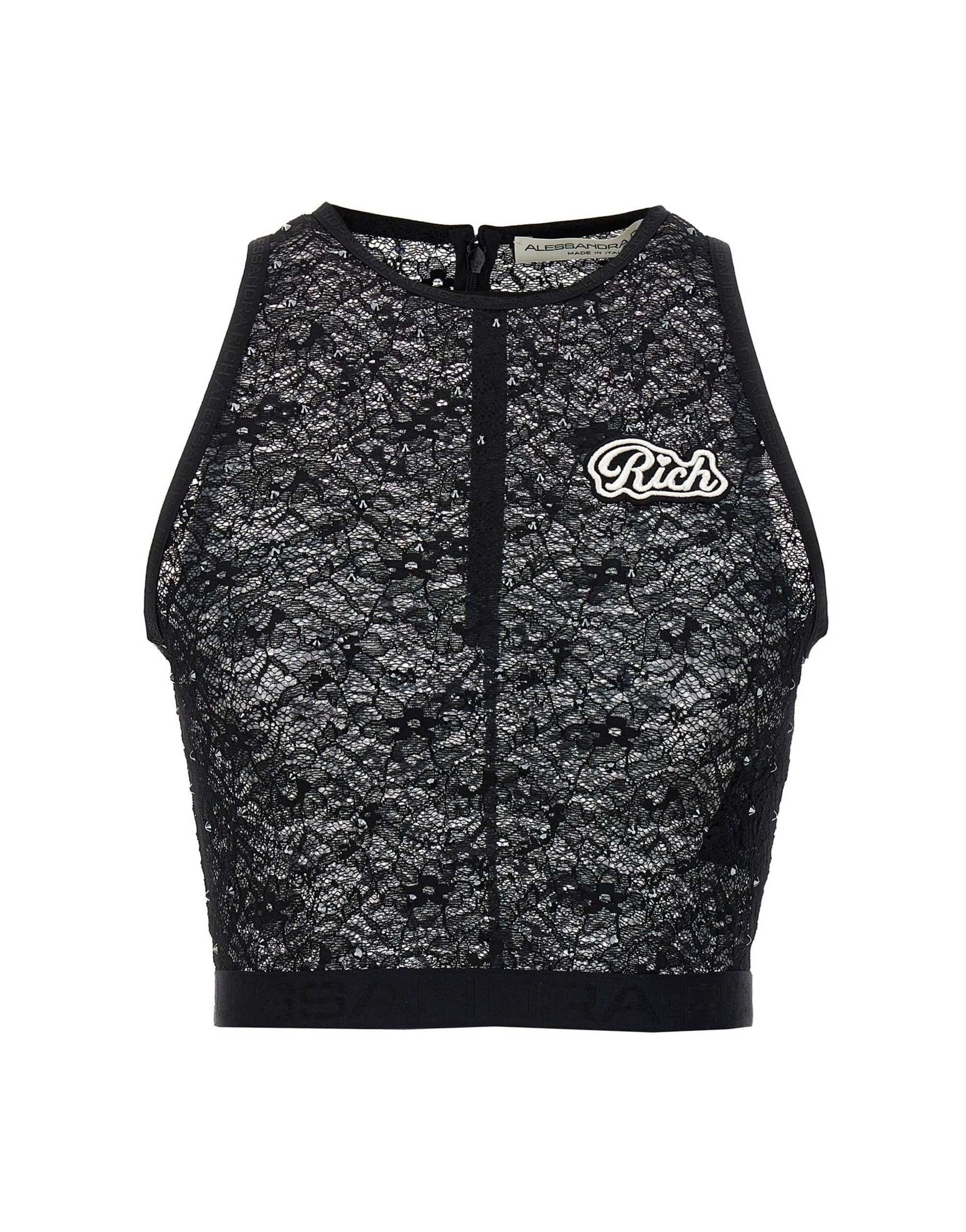 Alessandra Rich Alessandra Rich Rhinestone Lace Top